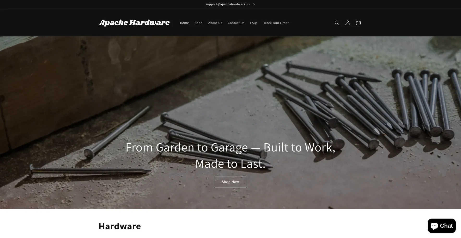 Website screenshot of Apachehardware.us