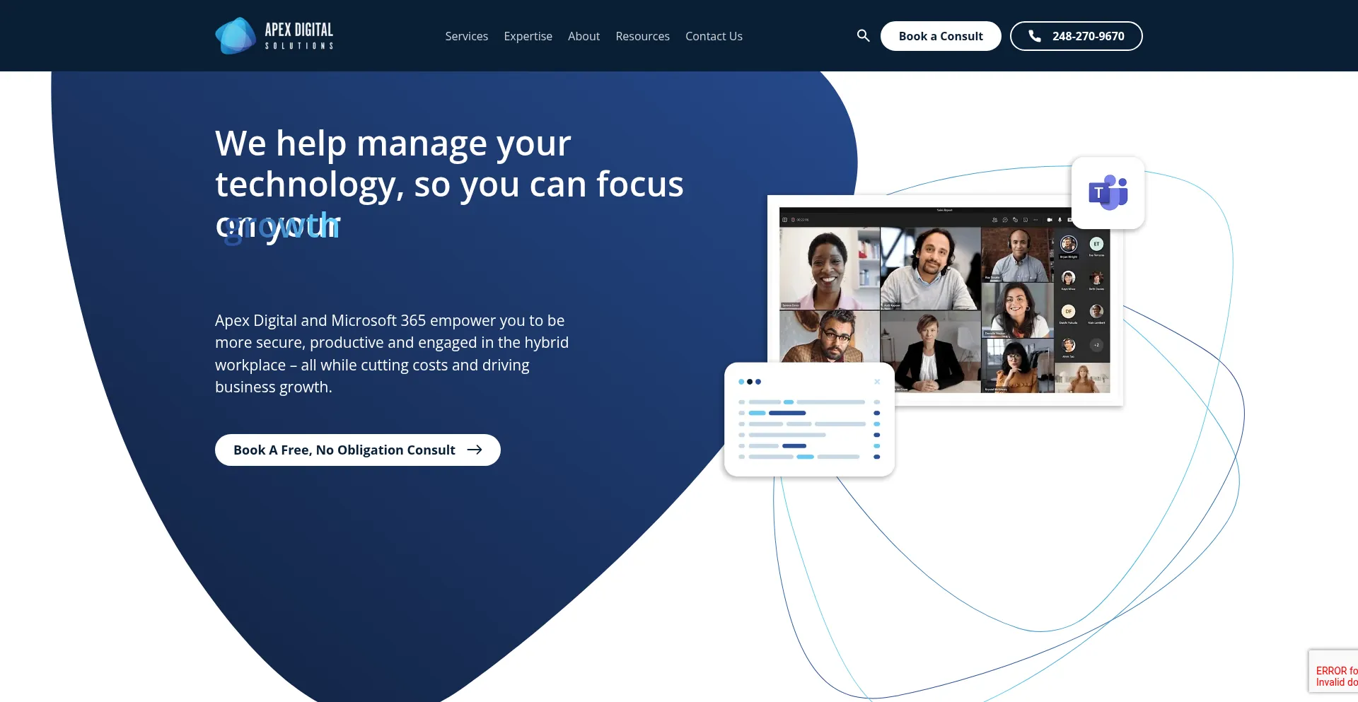 Website screenshot of Apexsolutionsdig.com