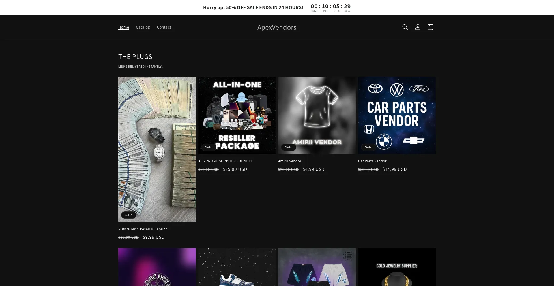 Website screenshot of Apexvendors.store