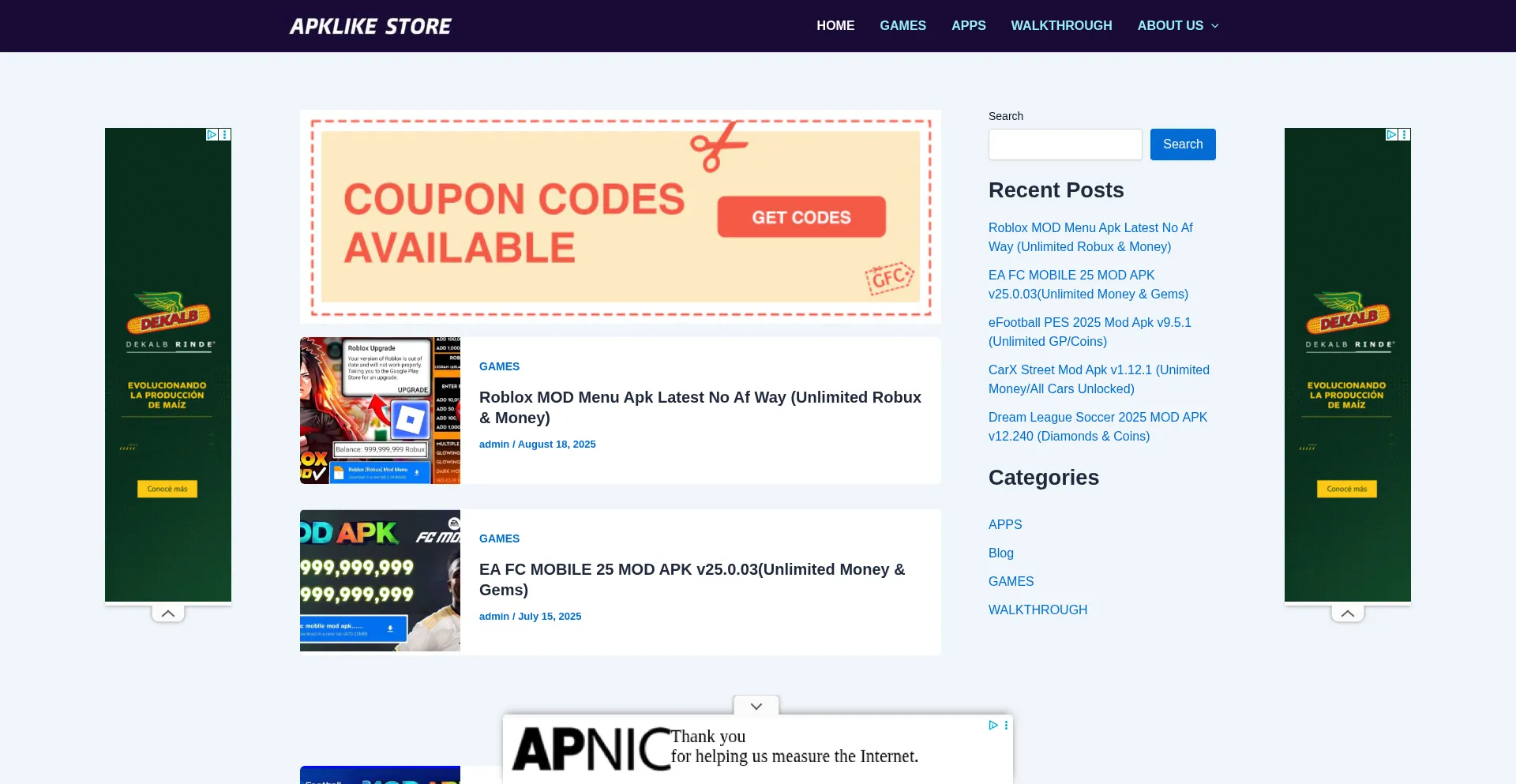Website screenshot of Apklike.store