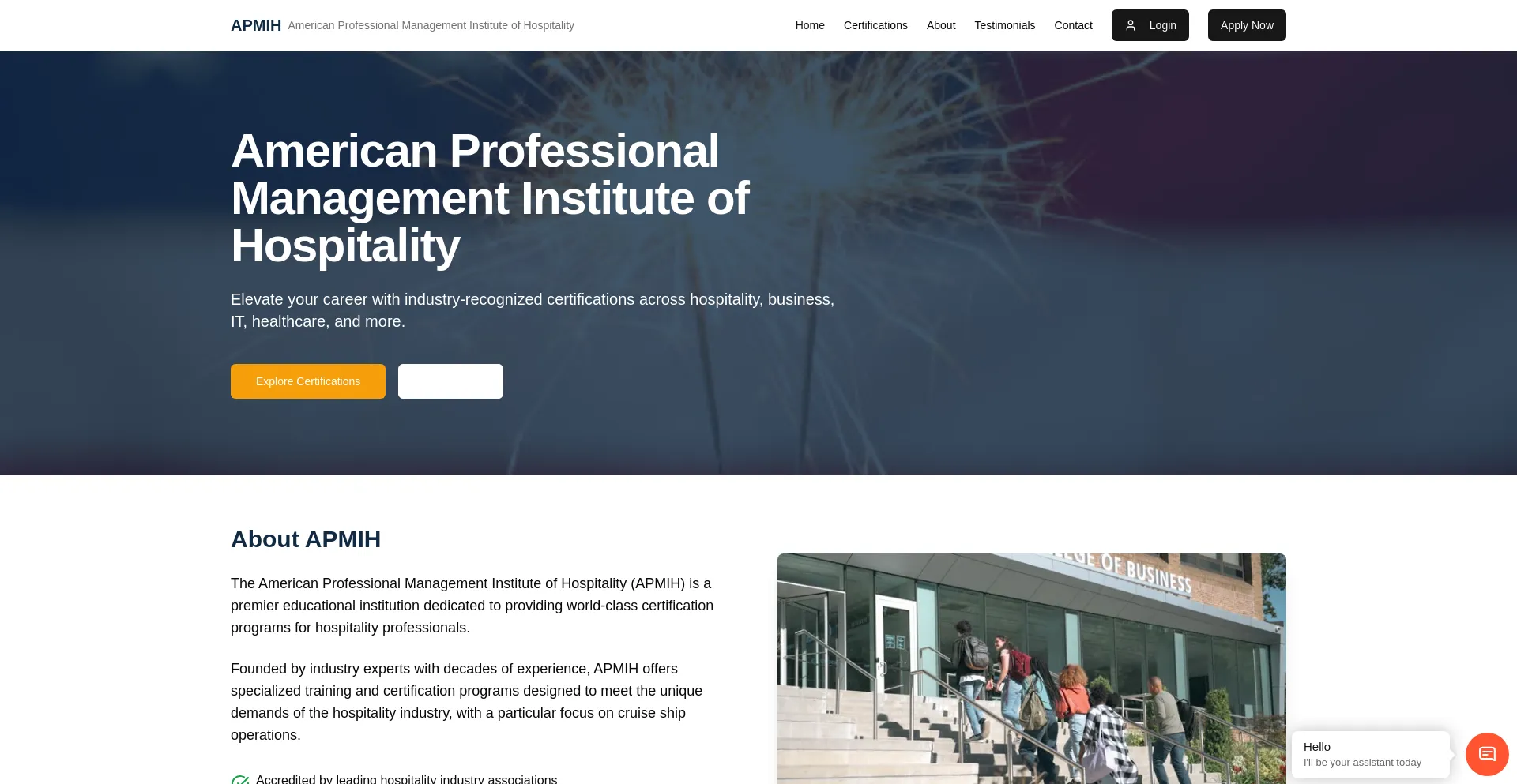 Website screenshot of Apmih.college