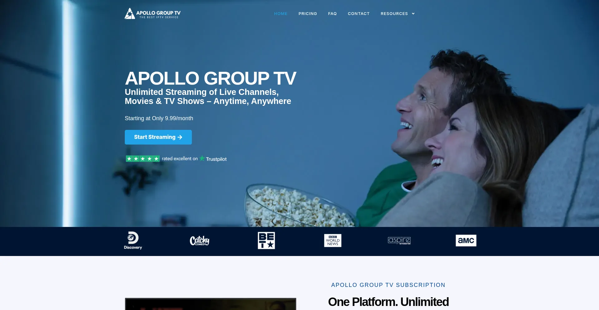 Website screenshot of Apollogrouptvs.com