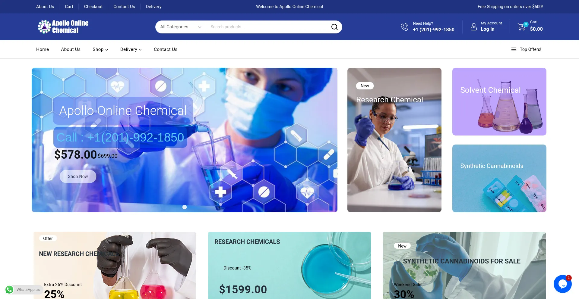 Website screenshot of Apolloonlinechemical.com