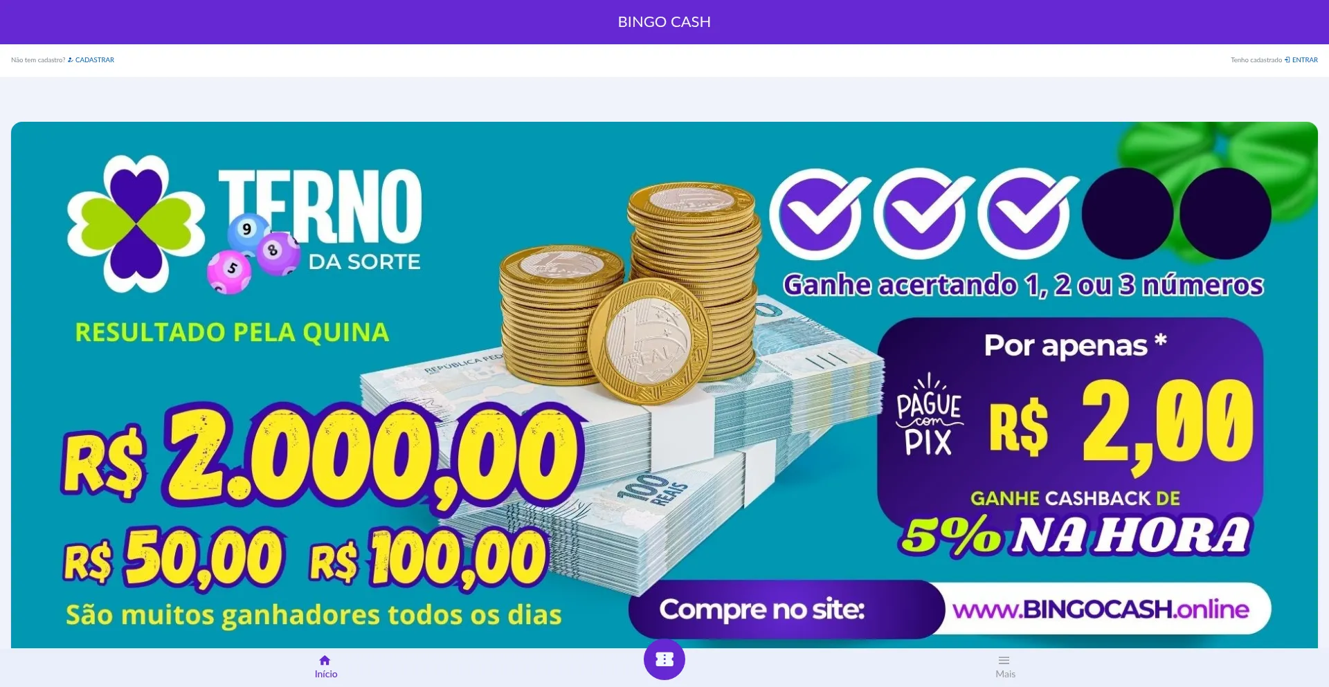 Website screenshot of App.bingocash.online