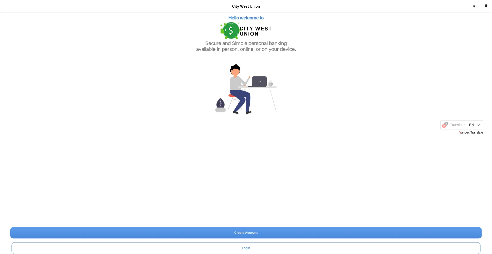 Website screenshot of App.citywest-union.com