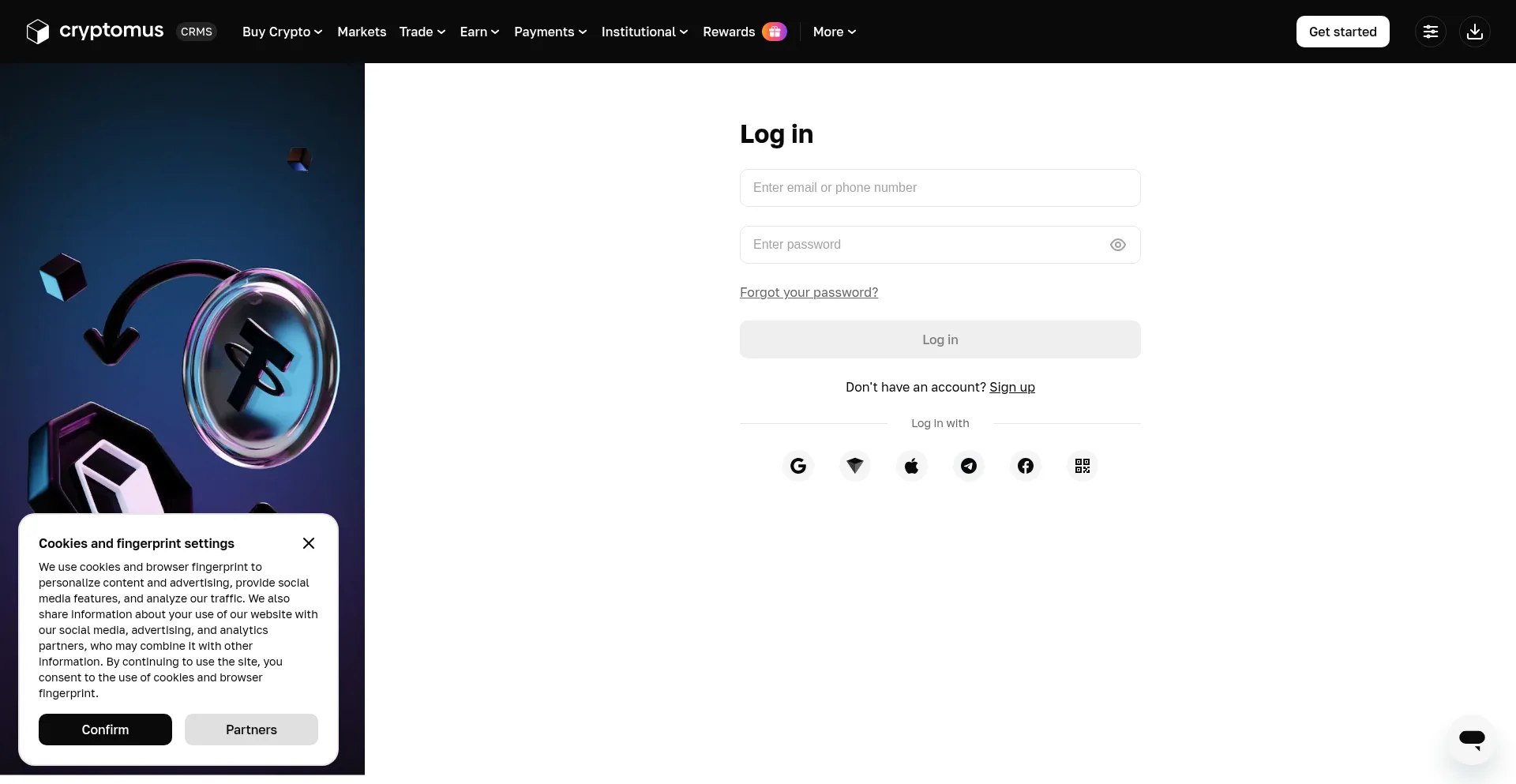 Website screenshot of App.cryptomus.com