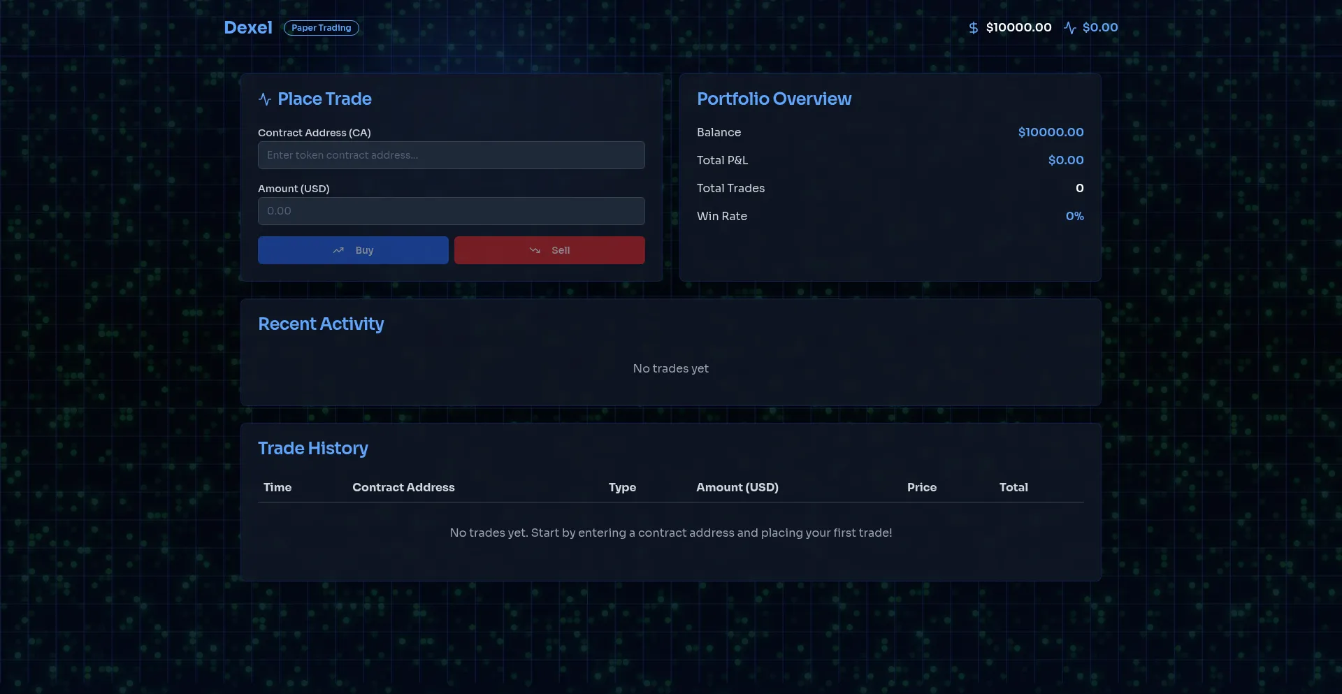 Website screenshot of App.dexel.trade