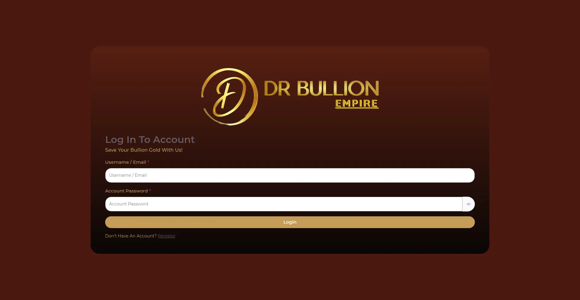 Website screenshot of App.dr-bullionempire.com