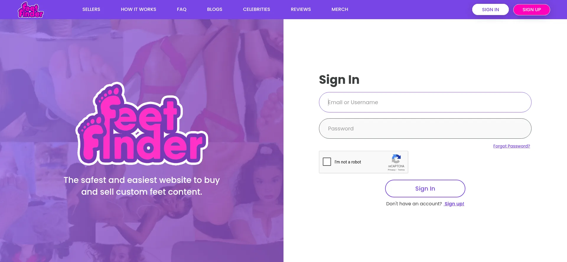 Website screenshot of App.feetfinder.com
