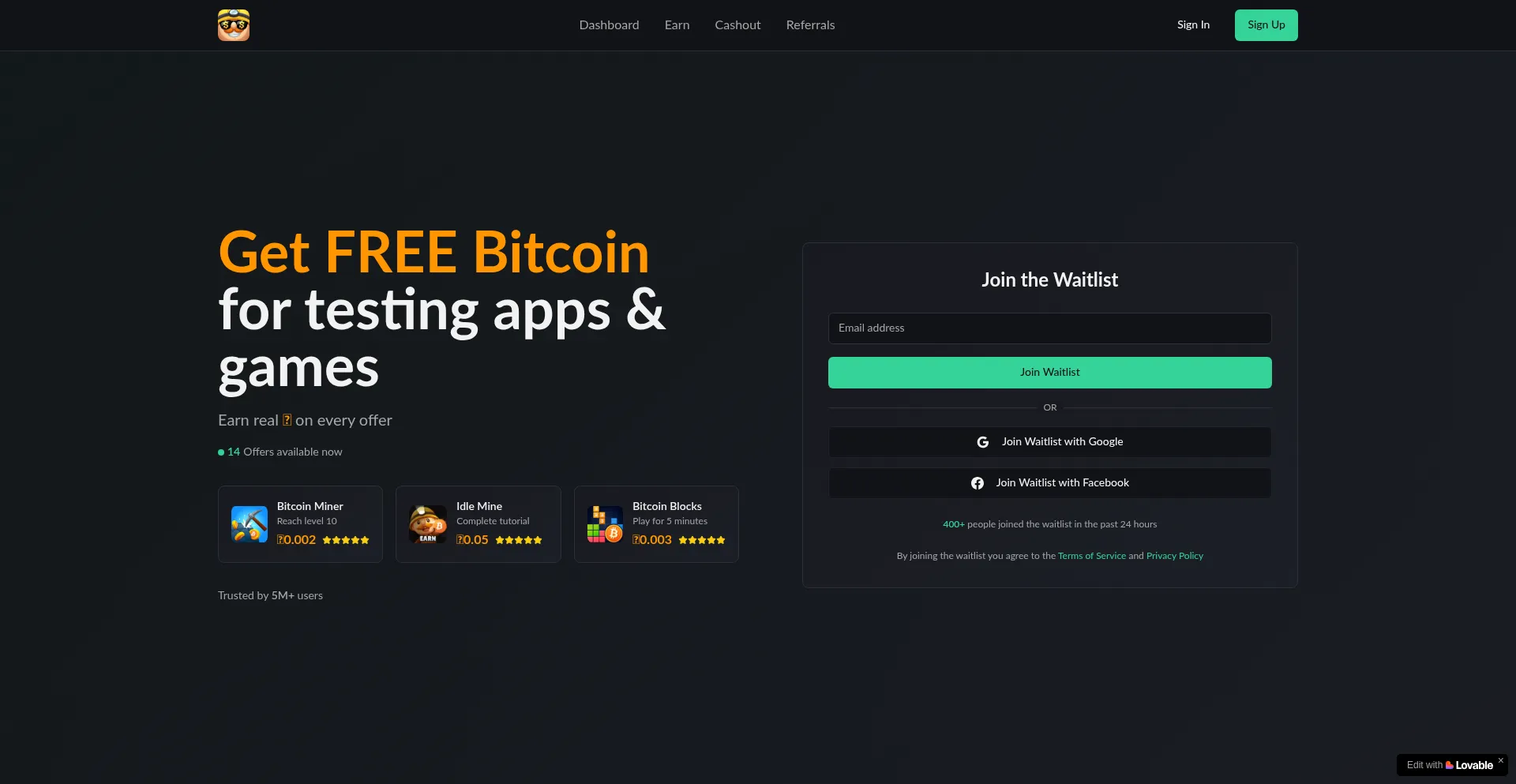 Website screenshot of App.freebitcoin.club