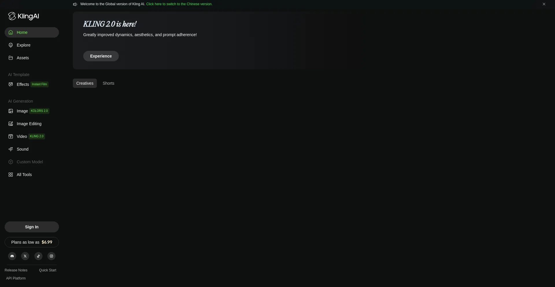 Website screenshot of App.klingai.com