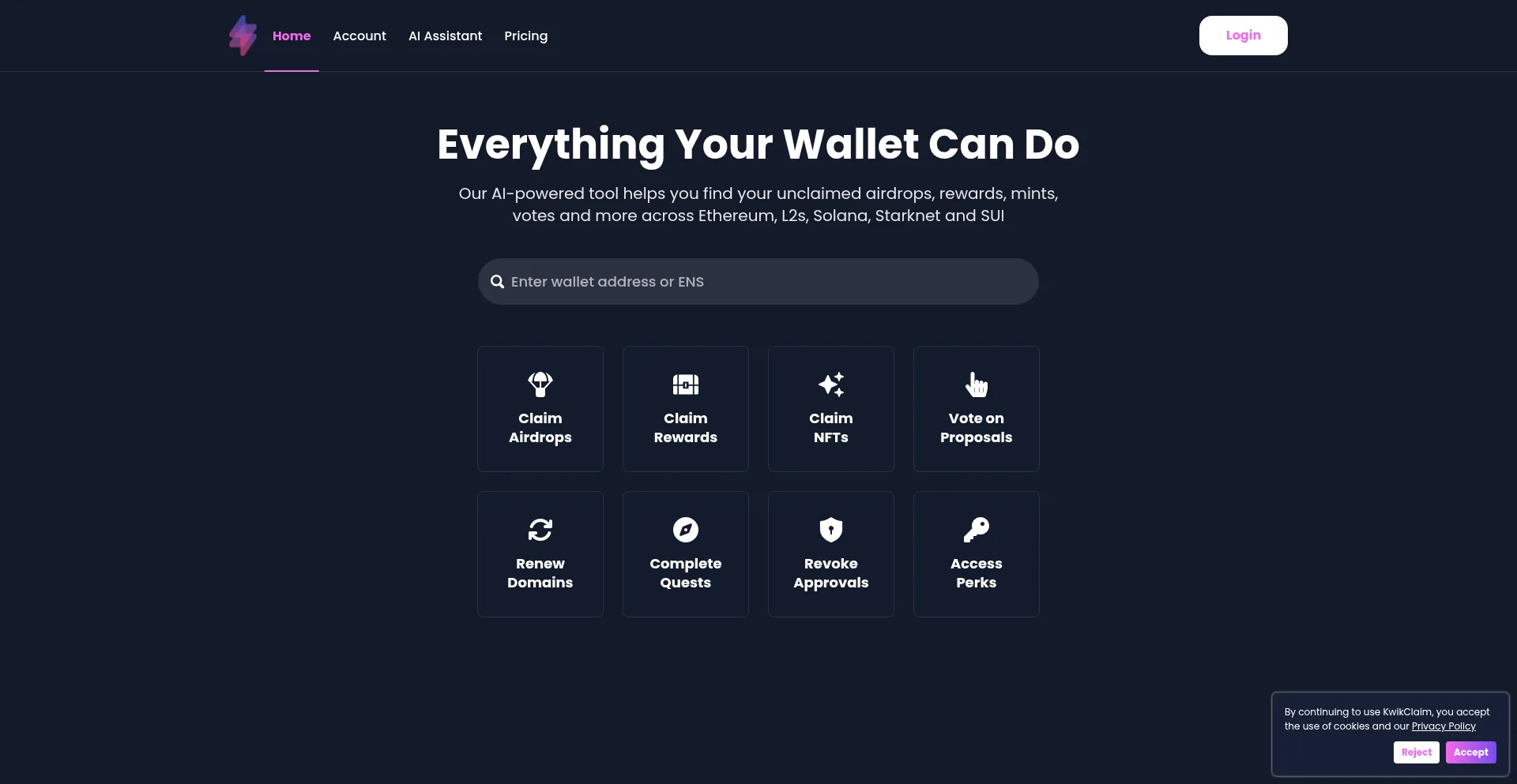 Website screenshot of App.kwikclaim.com