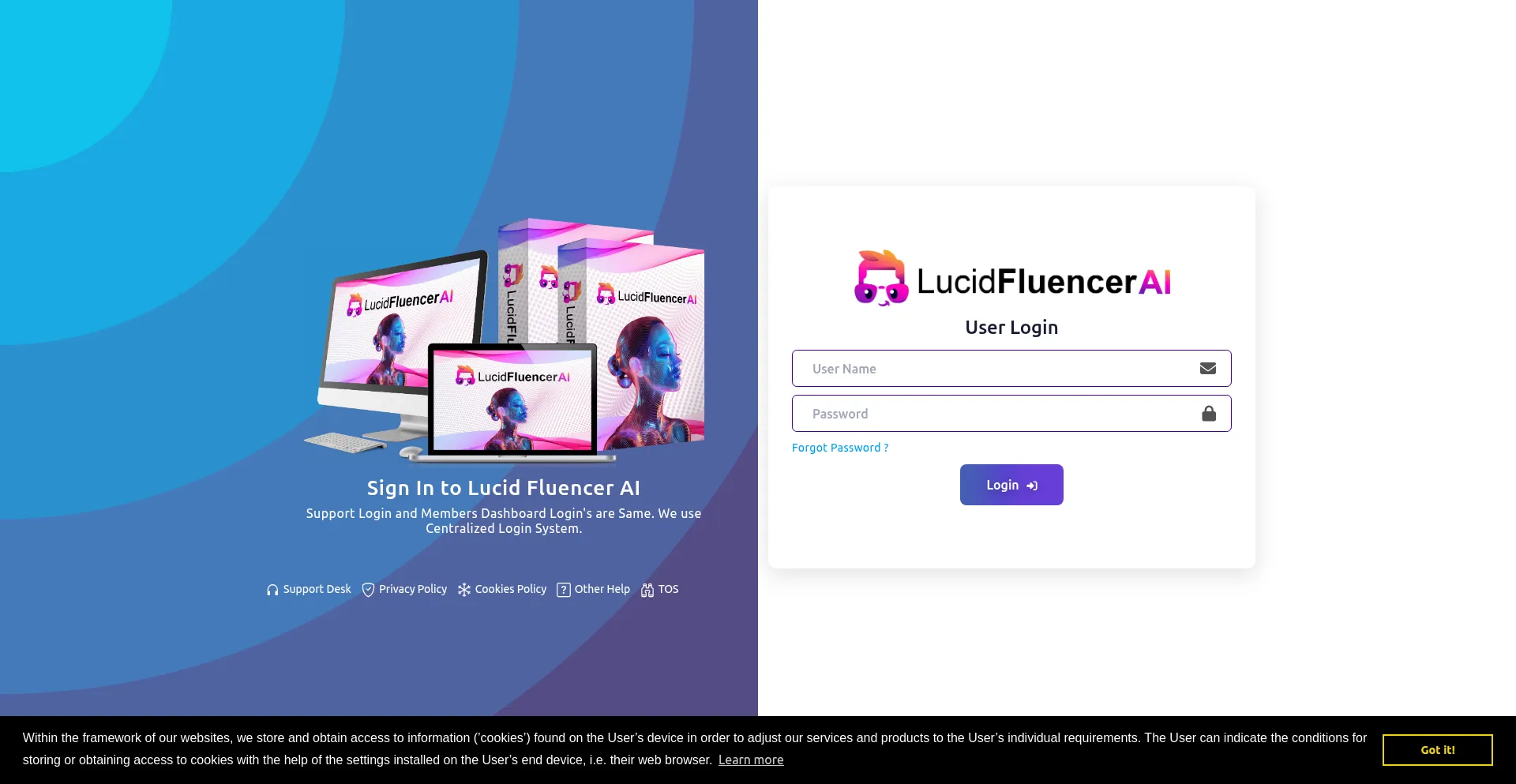 Website screenshot of App.lucidfluencerai.com