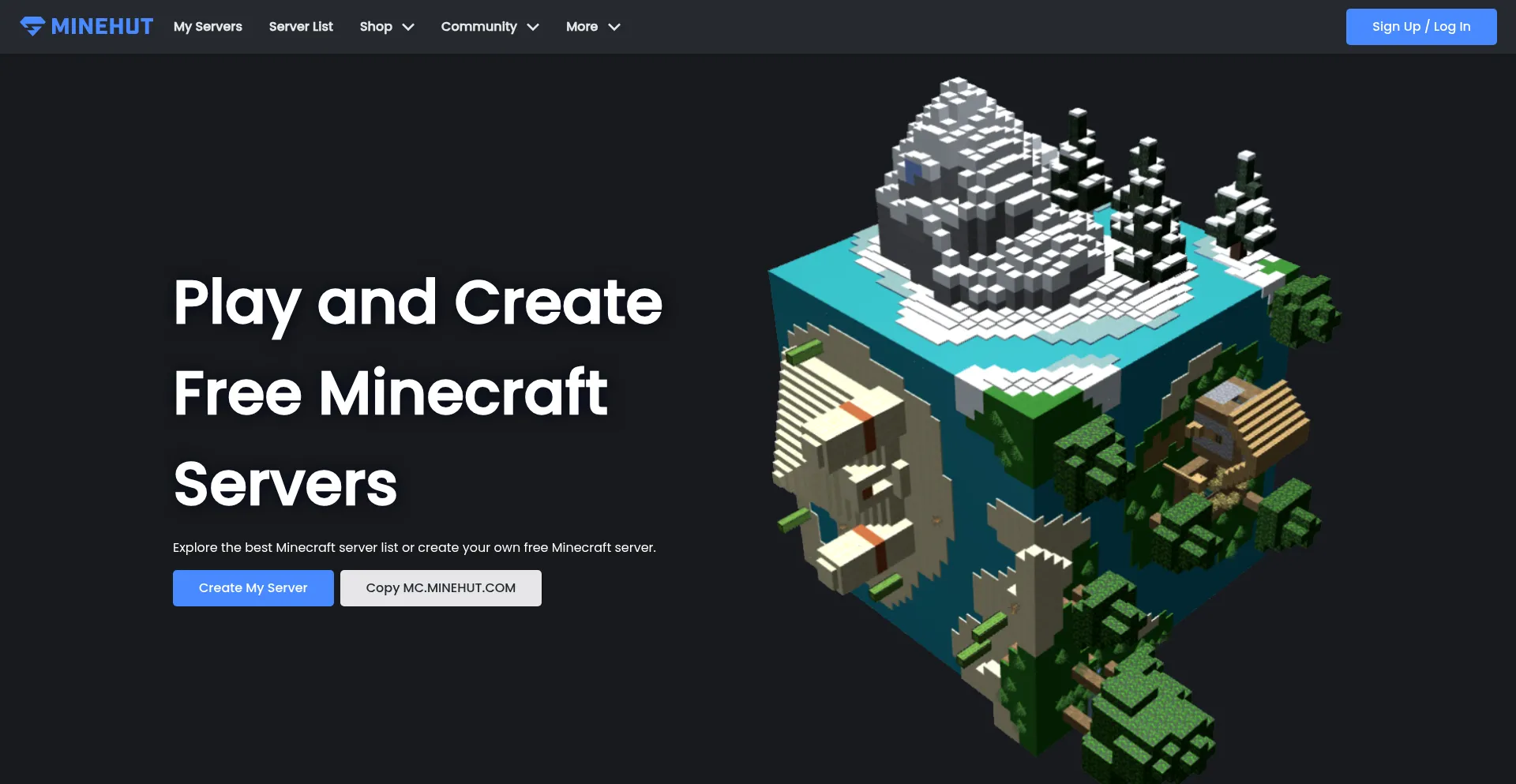 Website screenshot of App.minehut.com