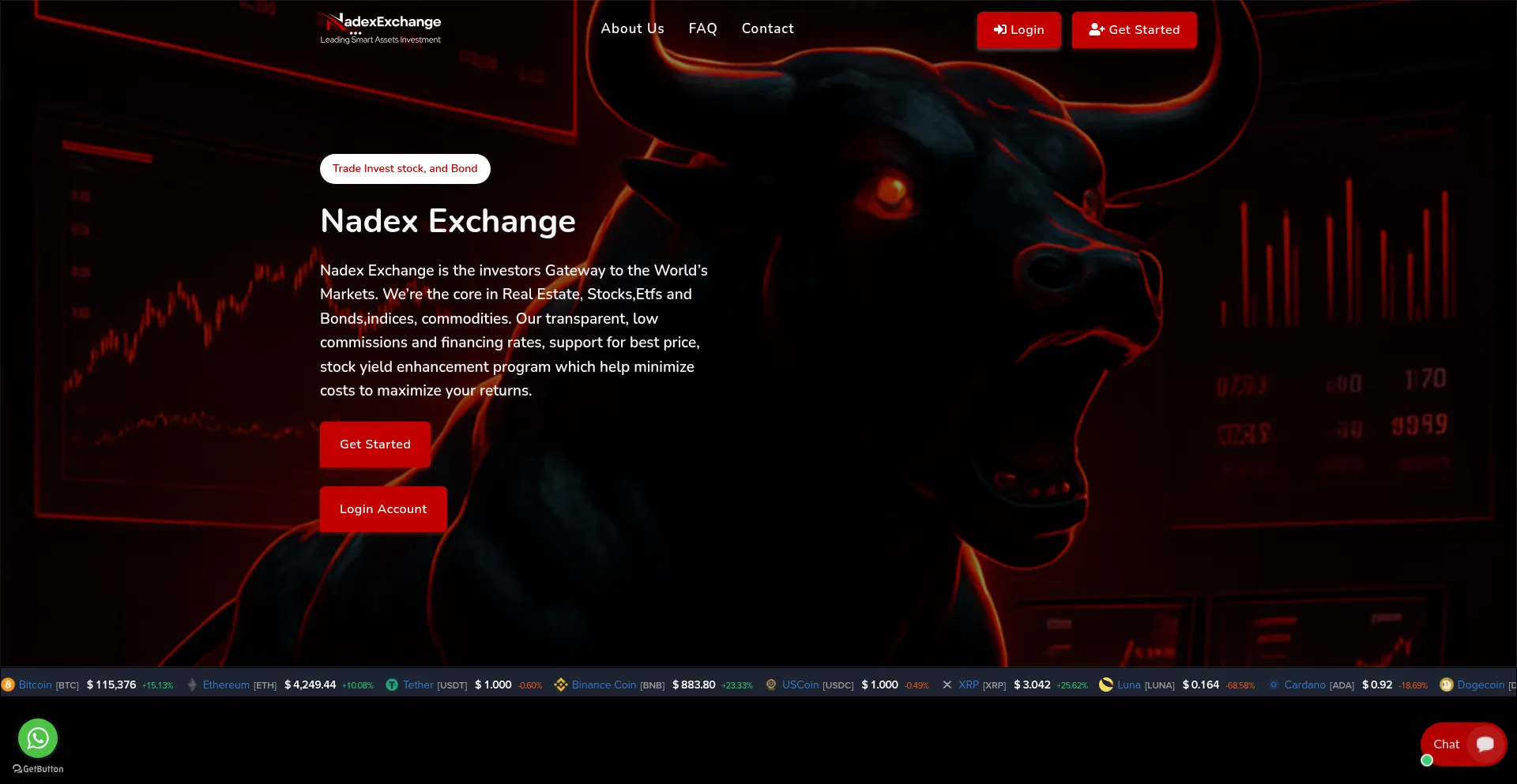Website screenshot of App.nadexexchange.com