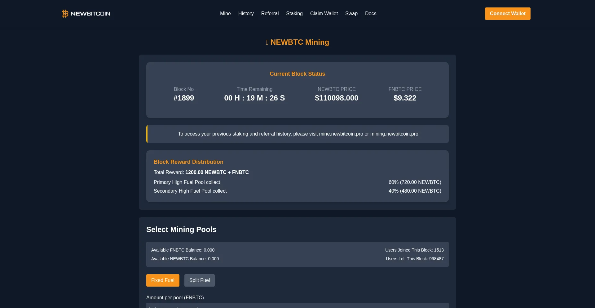 Website screenshot of App.newbitcoin.pro