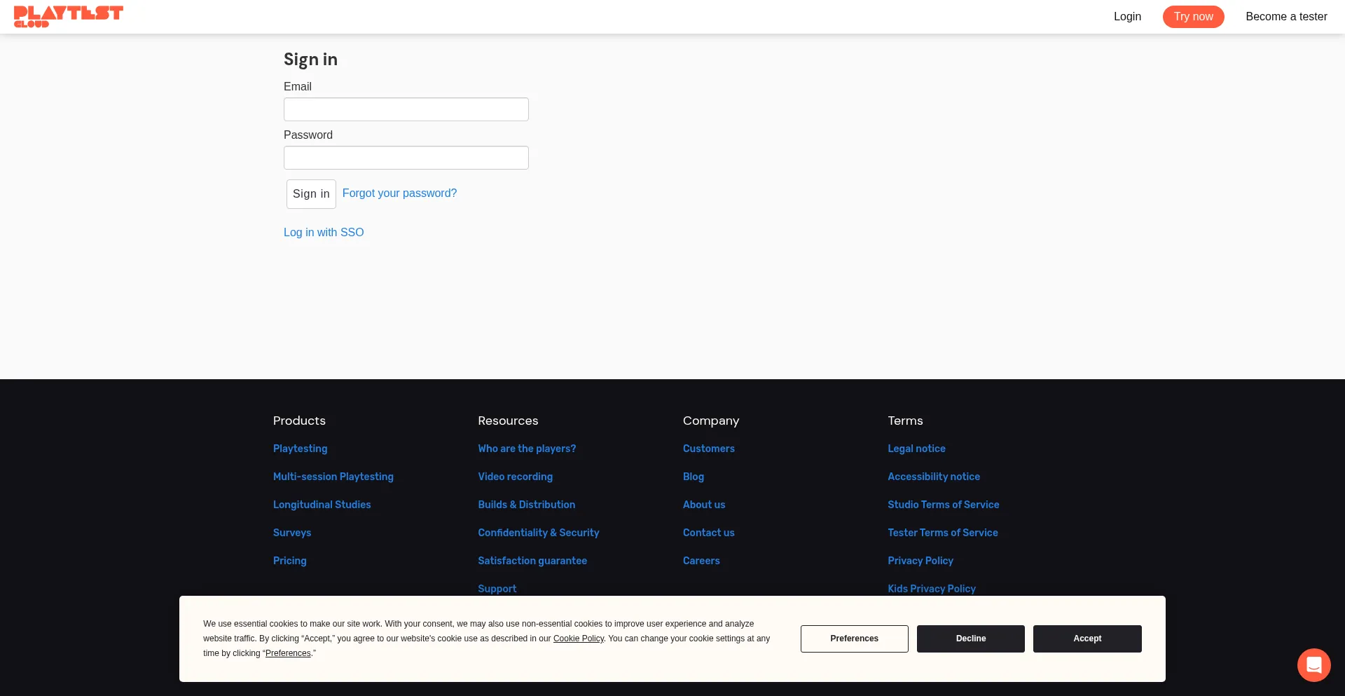 Website screenshot of App.playtestcloud.com
