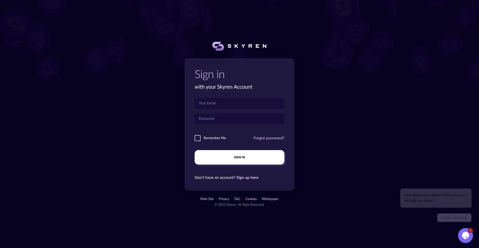 Website screenshot of App.skyren.io