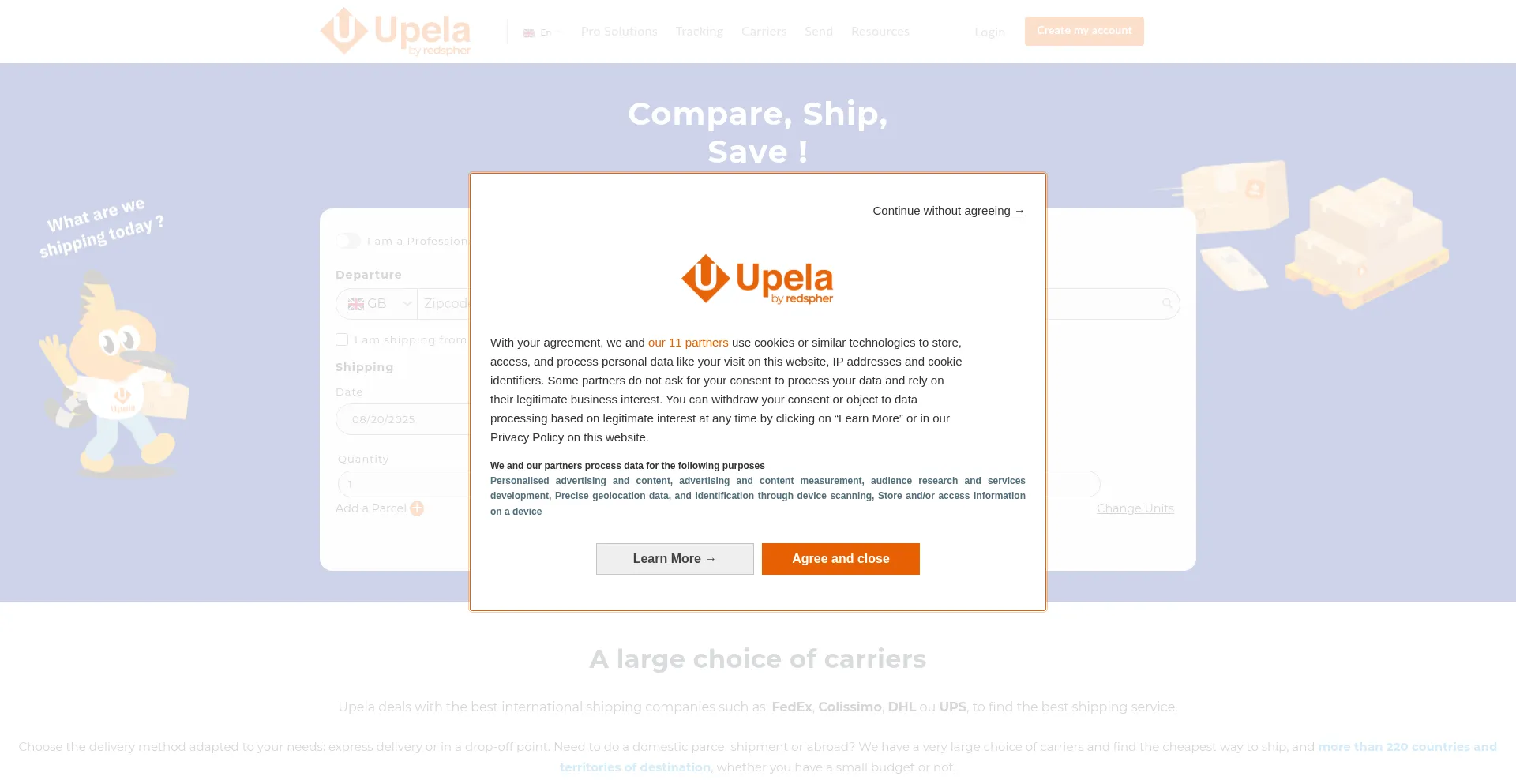 Website screenshot of App.upela.com