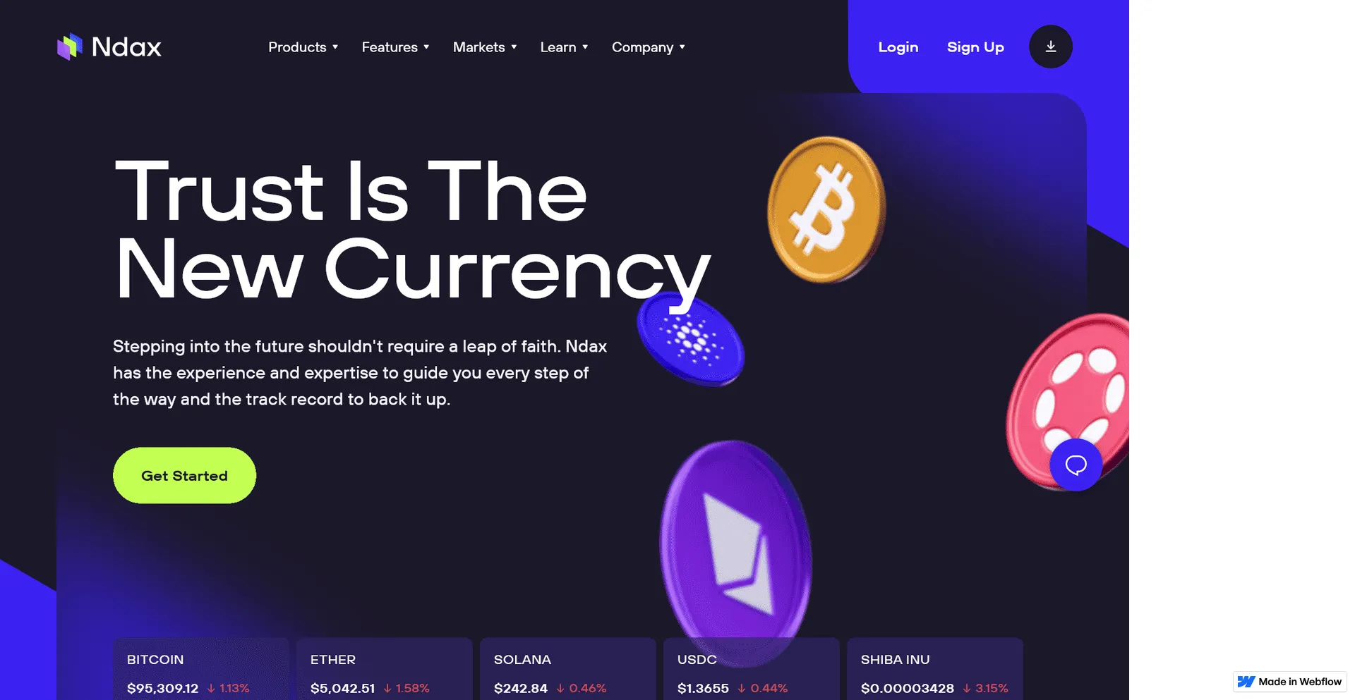 Website screenshot of App--so--ndax-cdn--auth--web.webflow.io