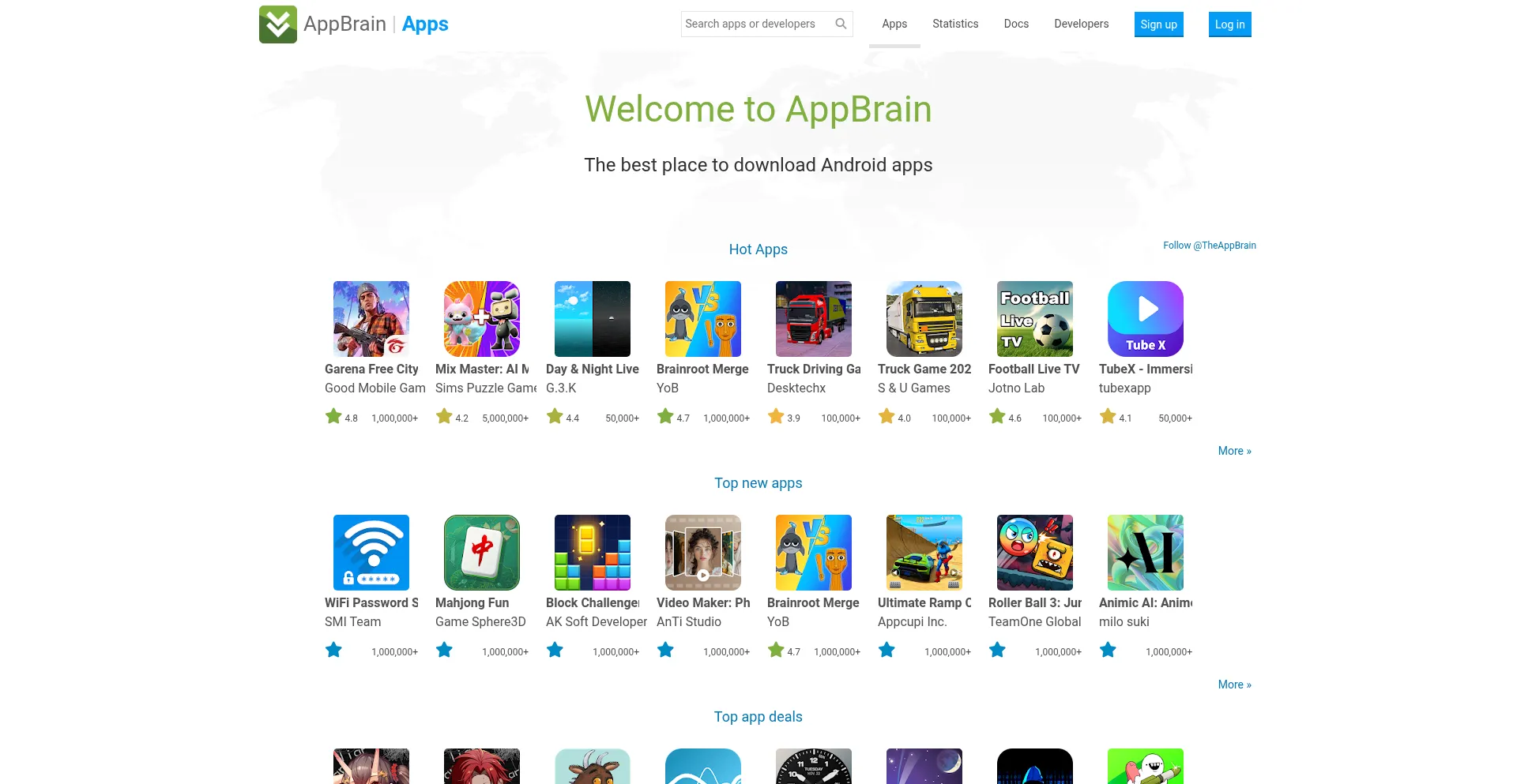 Website screenshot of Appbrain.com