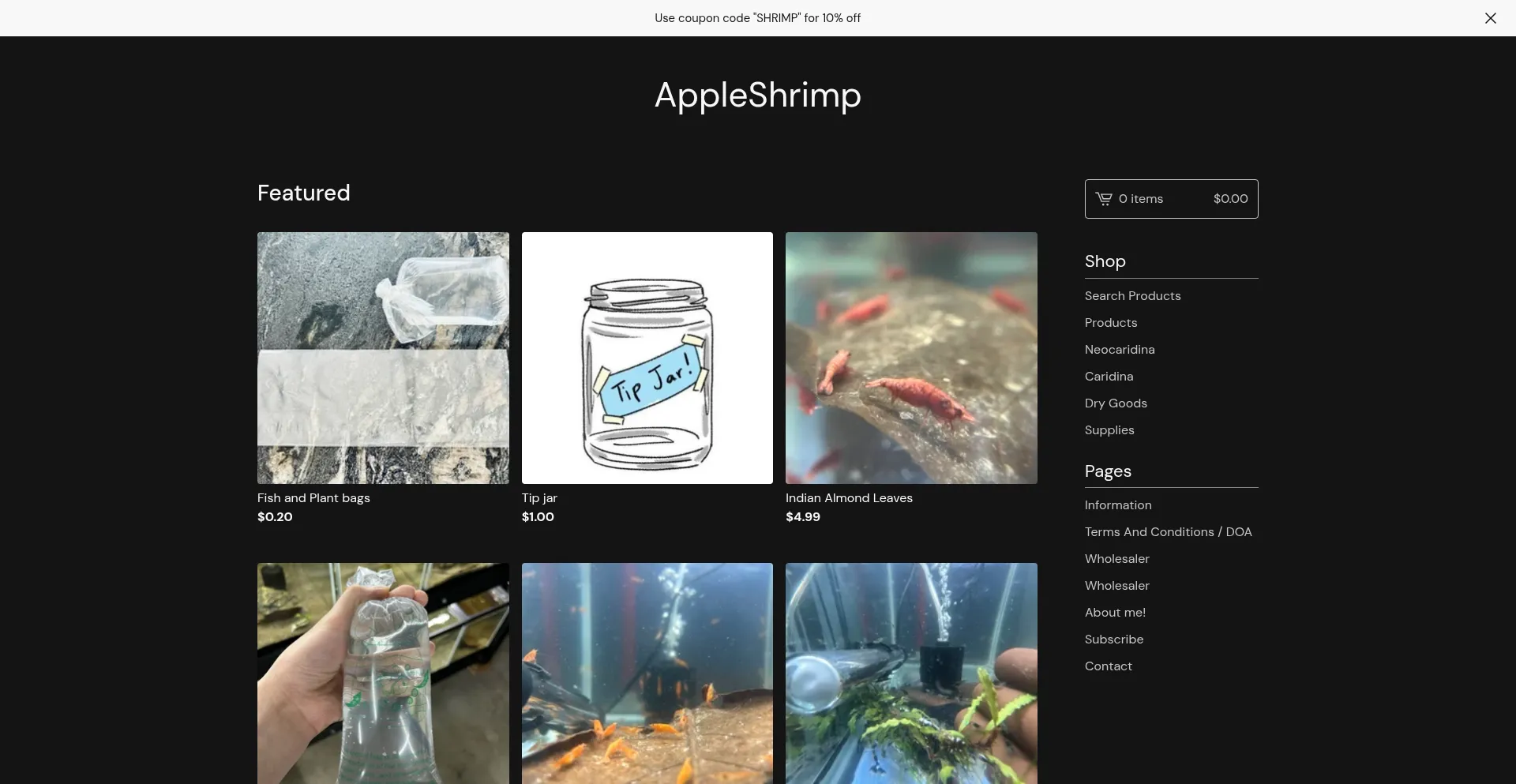 Website screenshot of Appleshrimp.shop