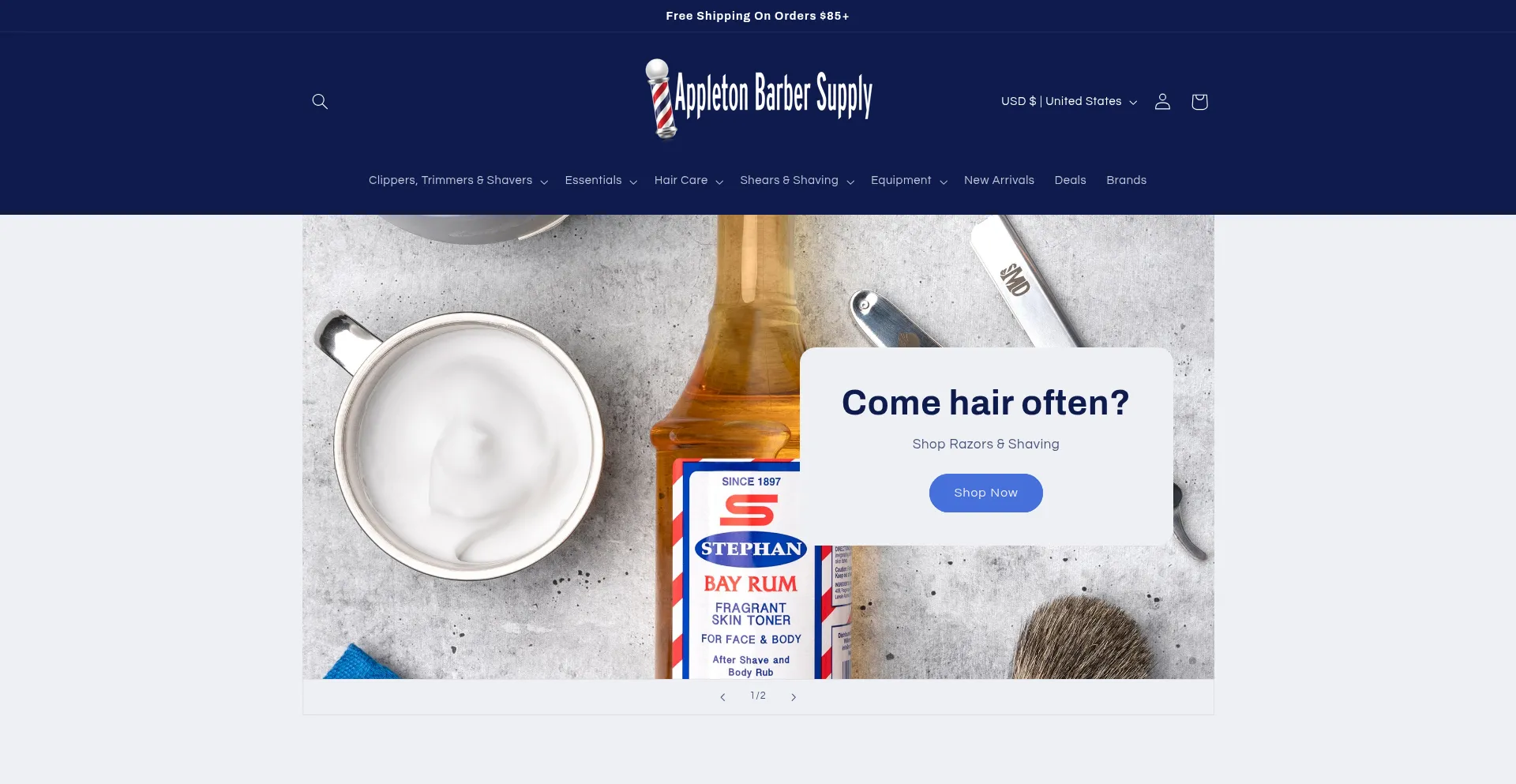 Website screenshot of Appletonbarbersupply.com