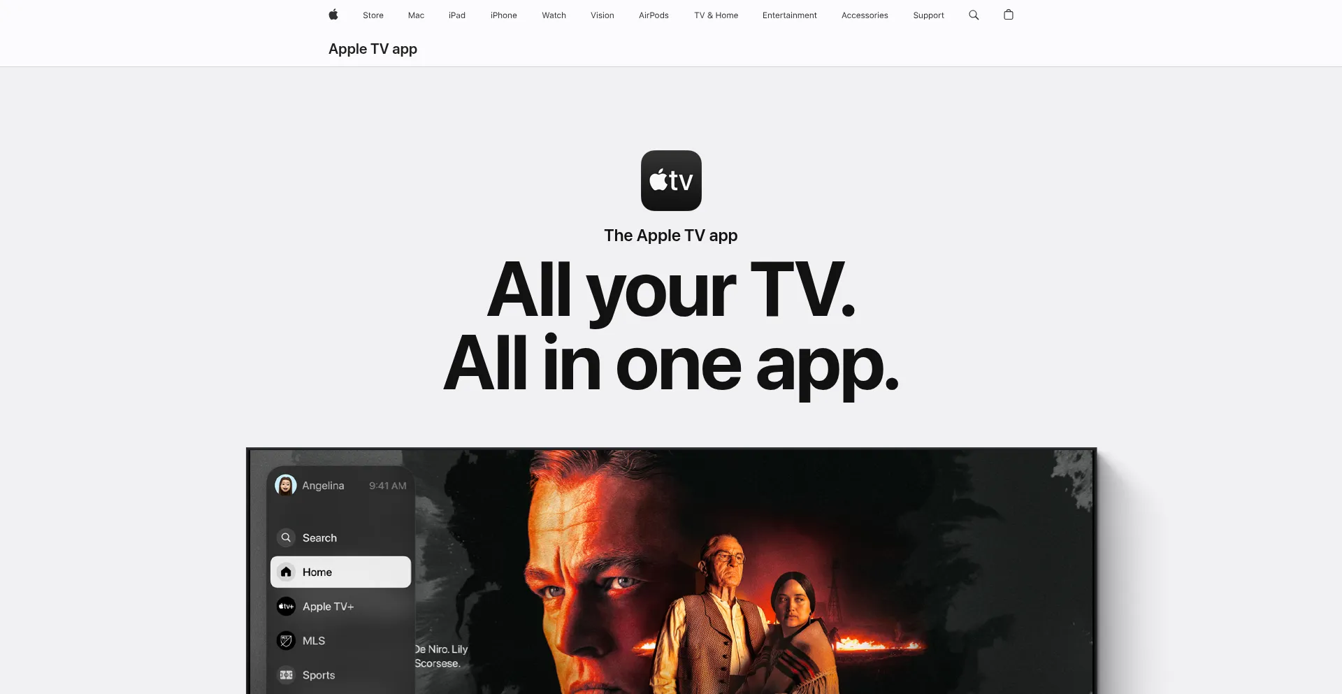 Website screenshot of Appletvapp.apple
