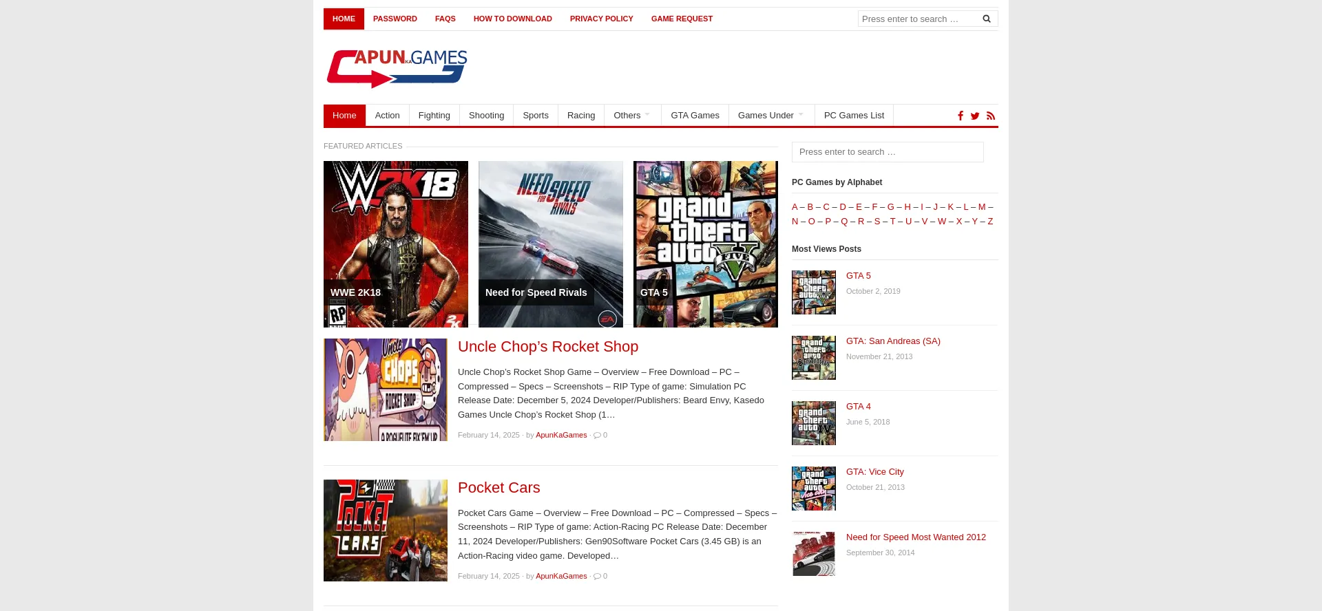 Website screenshot of Apunkagames.com