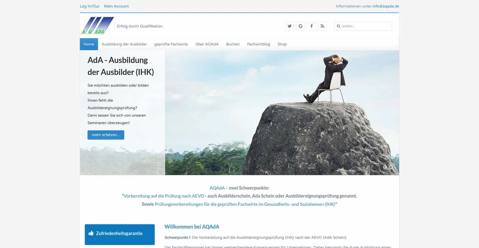 Website screenshot of Aqada.de