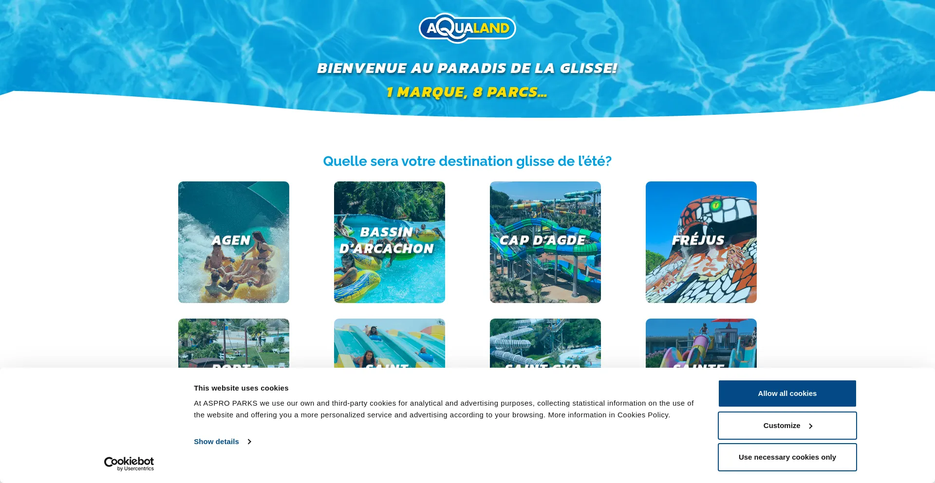 Website screenshot of Aqualand.fr