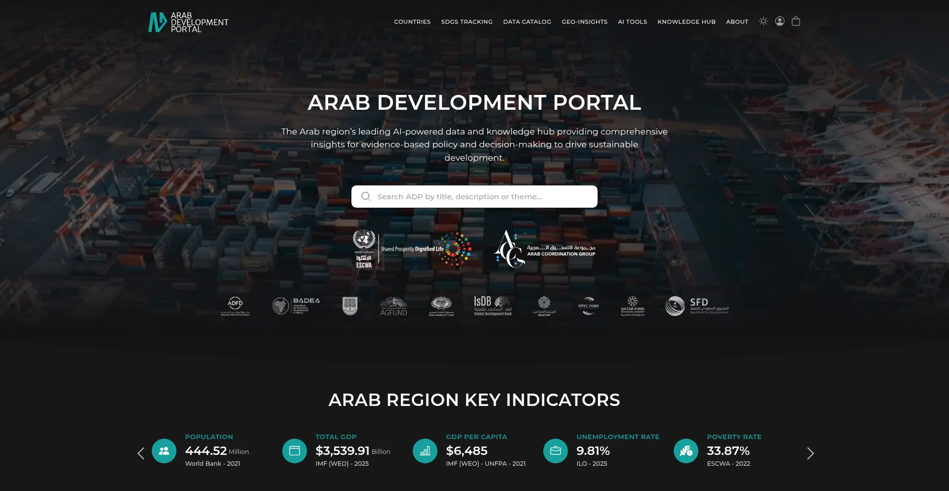 Website screenshot of Arabdevelopmentportal.com