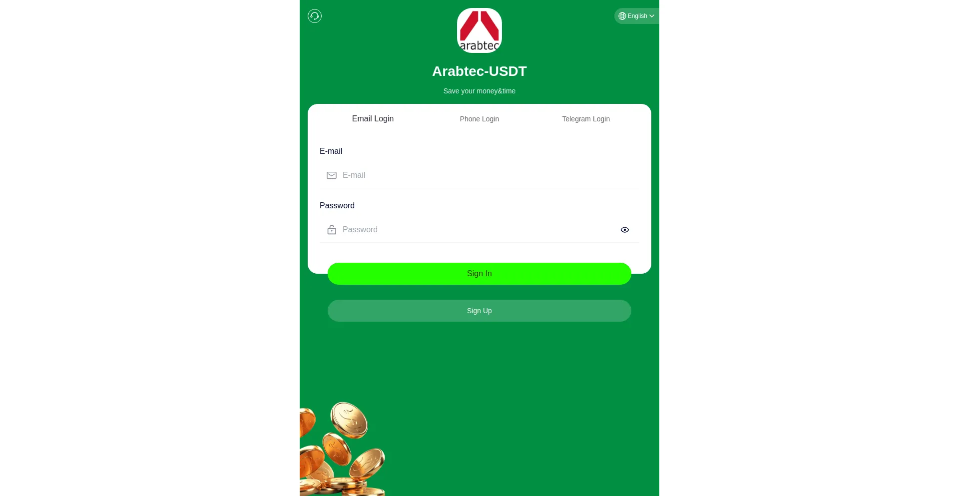 Website screenshot of Arabtecusdt.cc