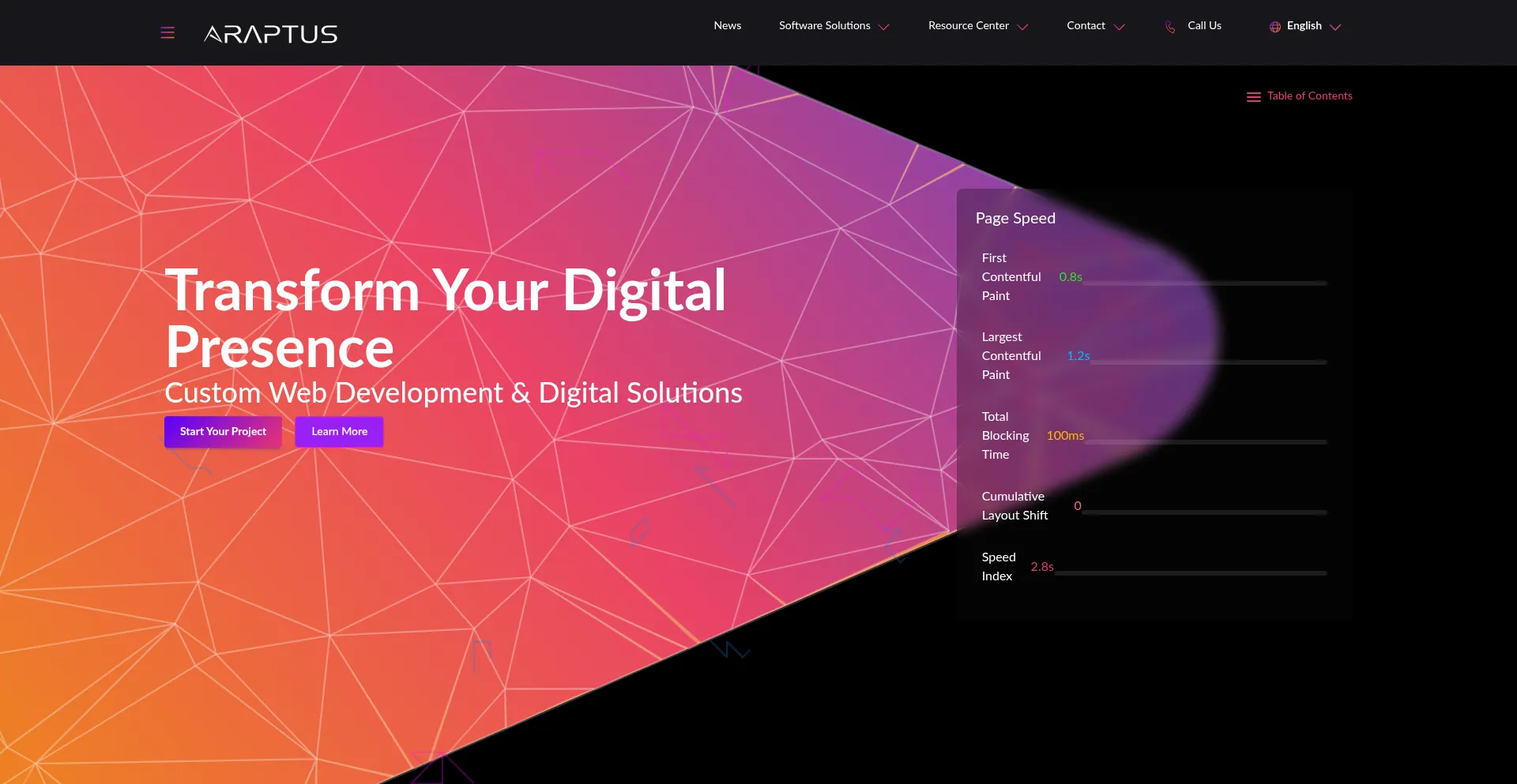 Website screenshot of Araptus.com