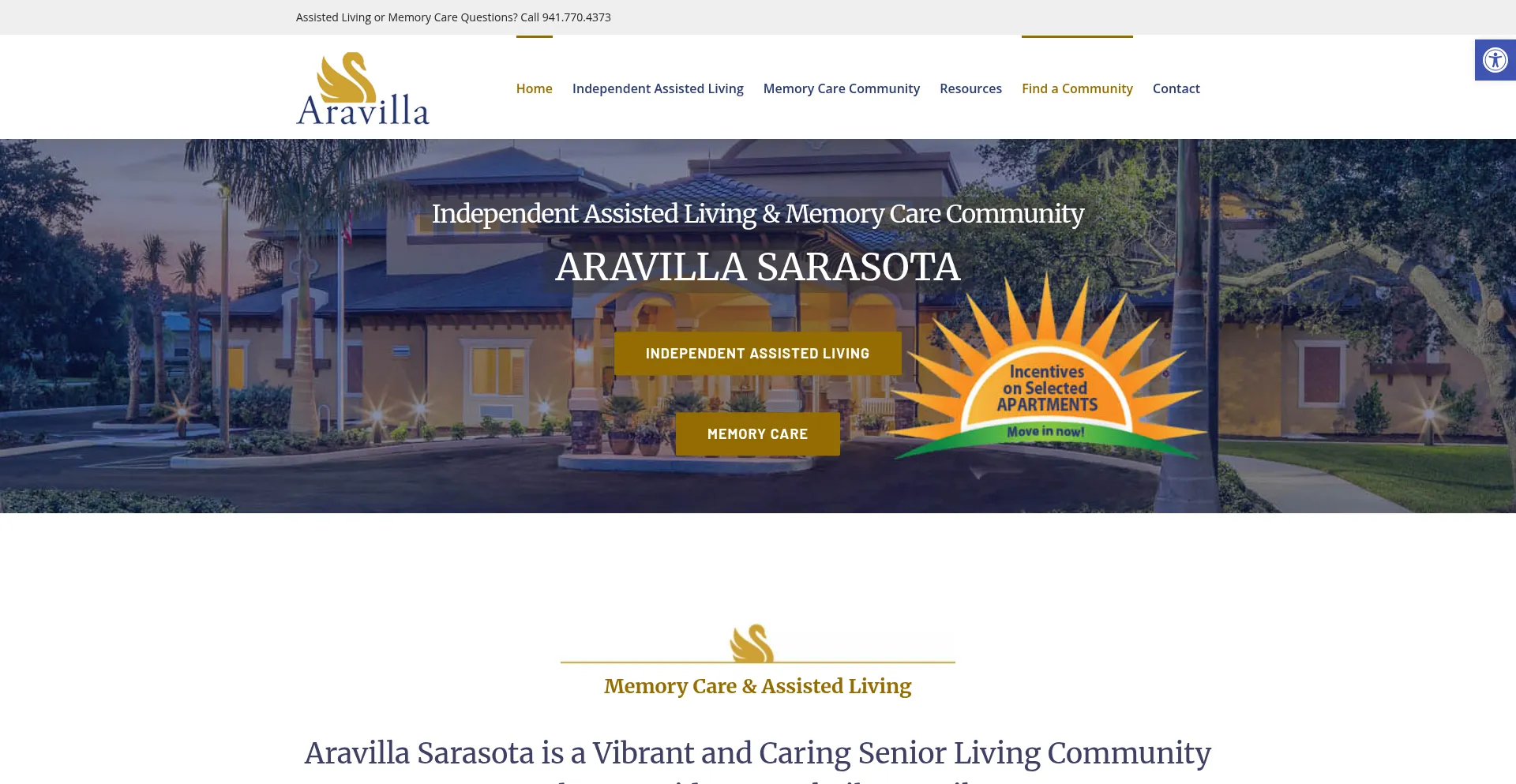 Website screenshot of Aravillasarasota.com