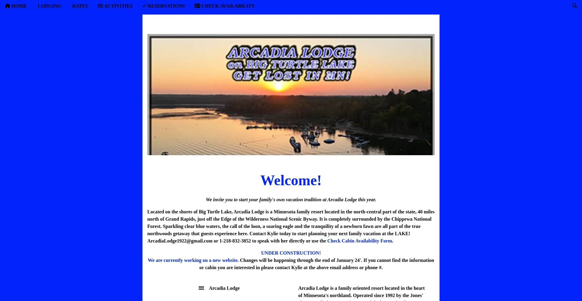 Website screenshot of Arcadialodge.com