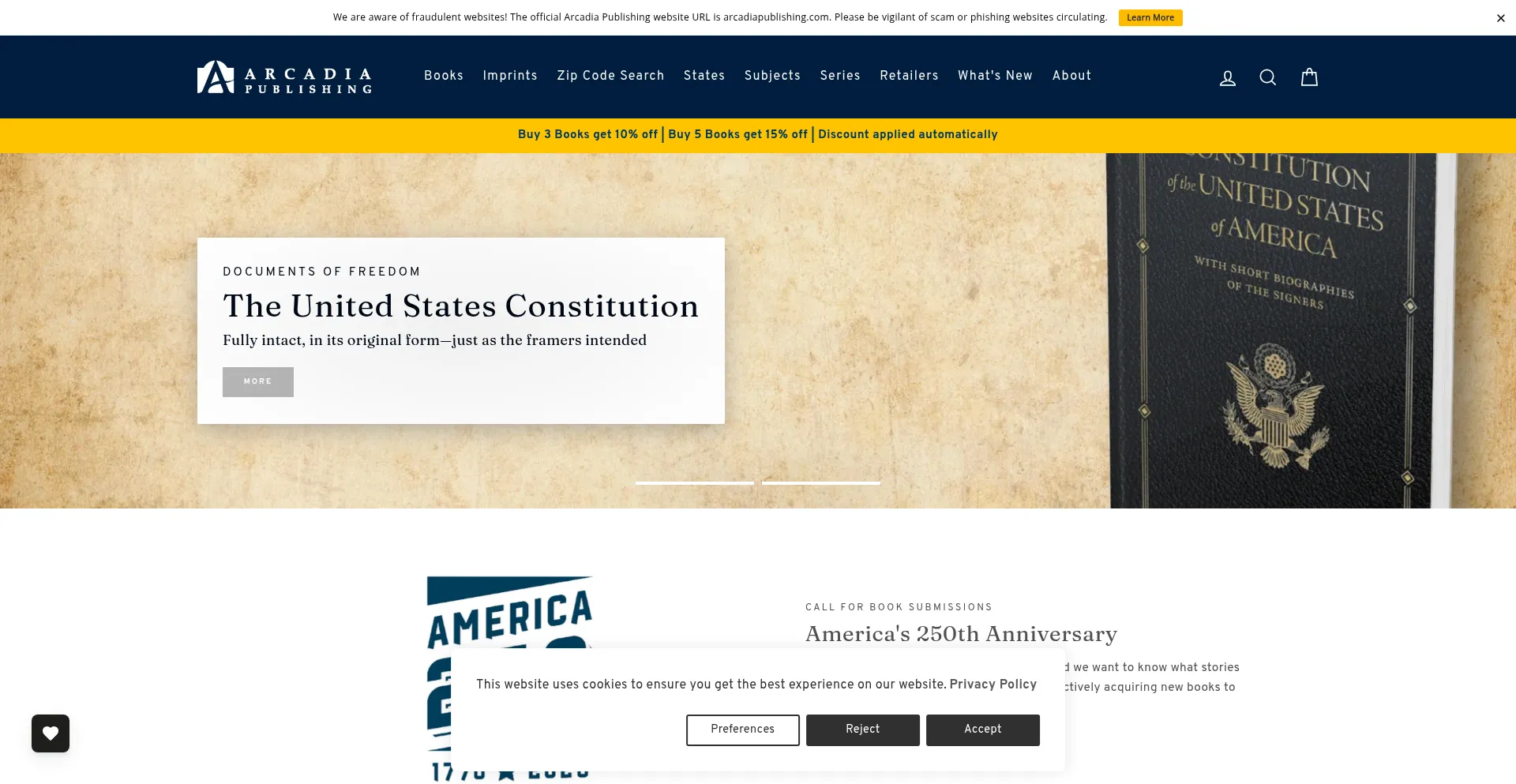 Website screenshot of Arcadiapublishing.com