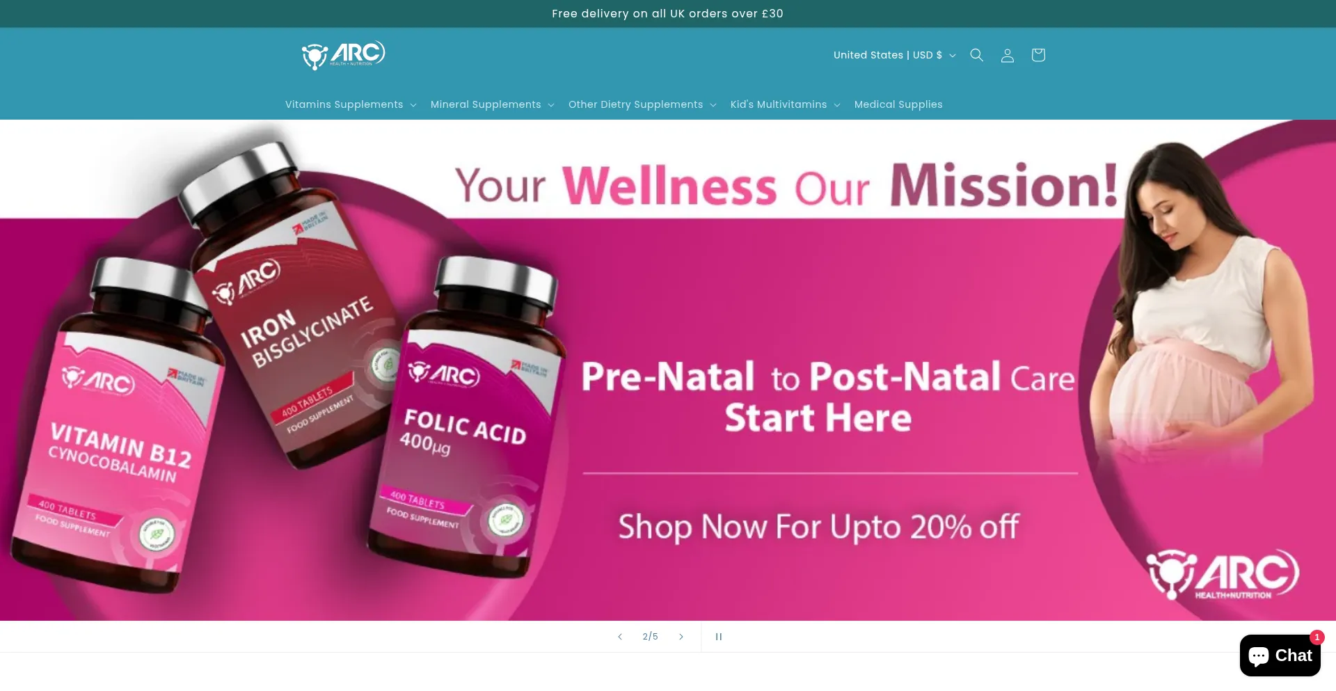 Website screenshot of Archealthnutrition.co.uk