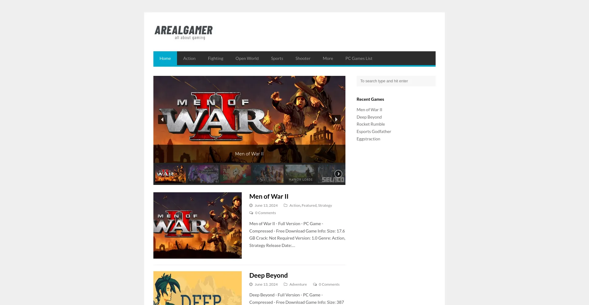 Website screenshot of Arealgamer.org