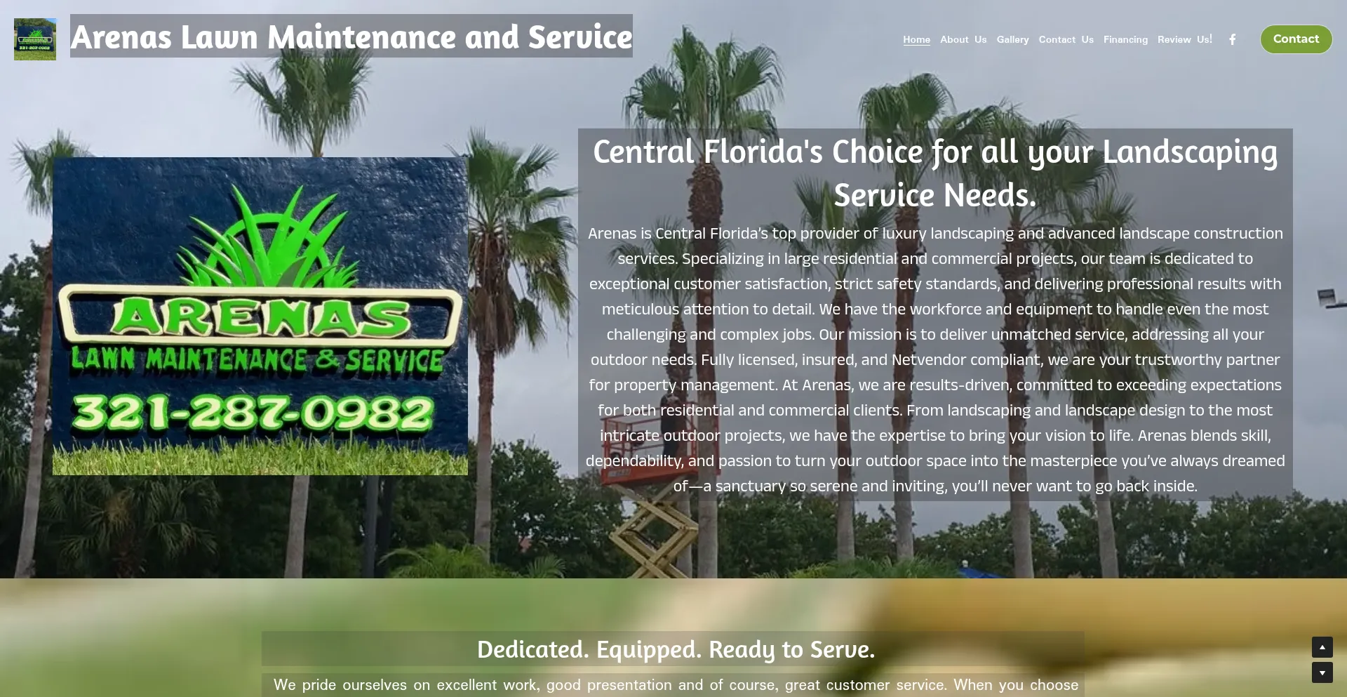 Website screenshot of Arenaslawnmaintenanceandservice.com
