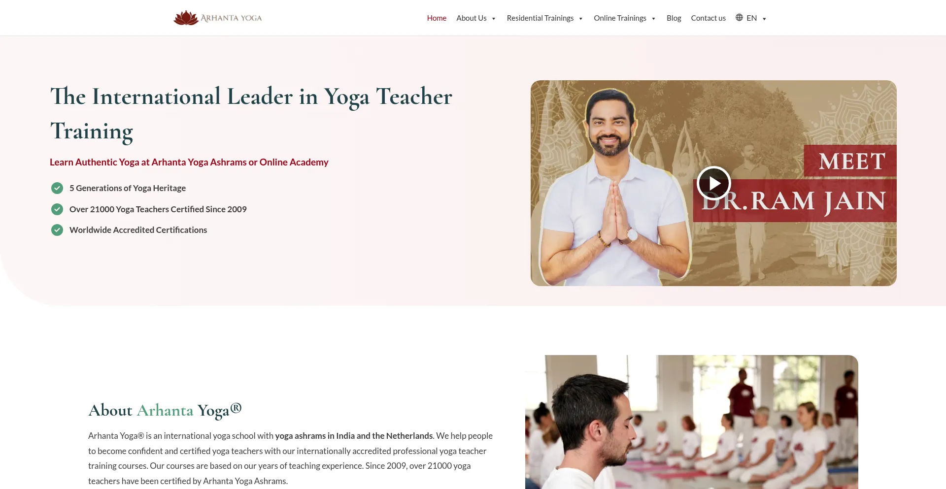 Website screenshot of Arhantayoga.org