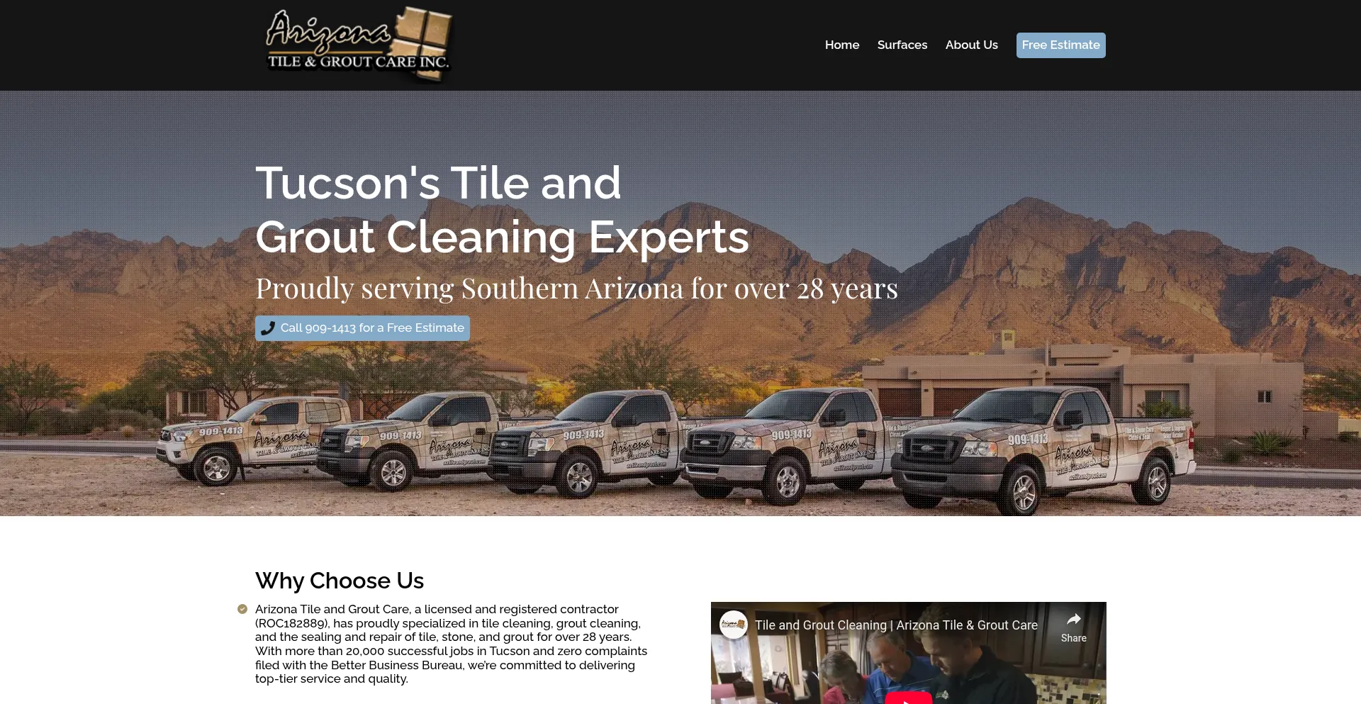 Website screenshot of Arizonatileandgroutcare.com