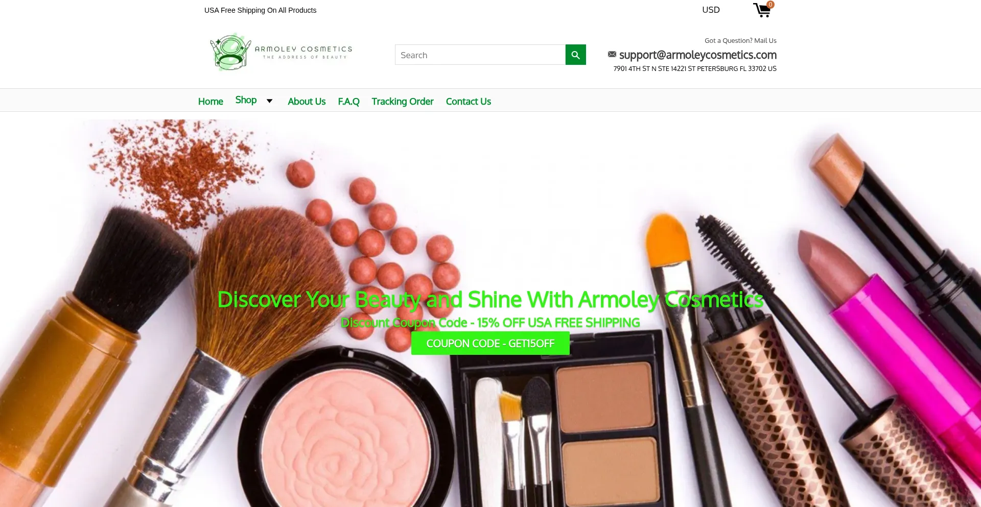 Website screenshot of Armoleycosmetics.com