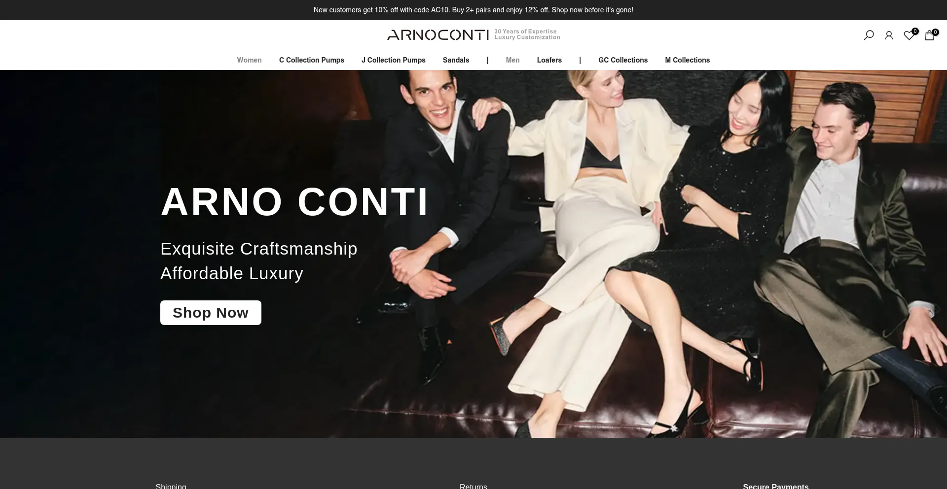 Website screenshot of Arnocontishoes.com