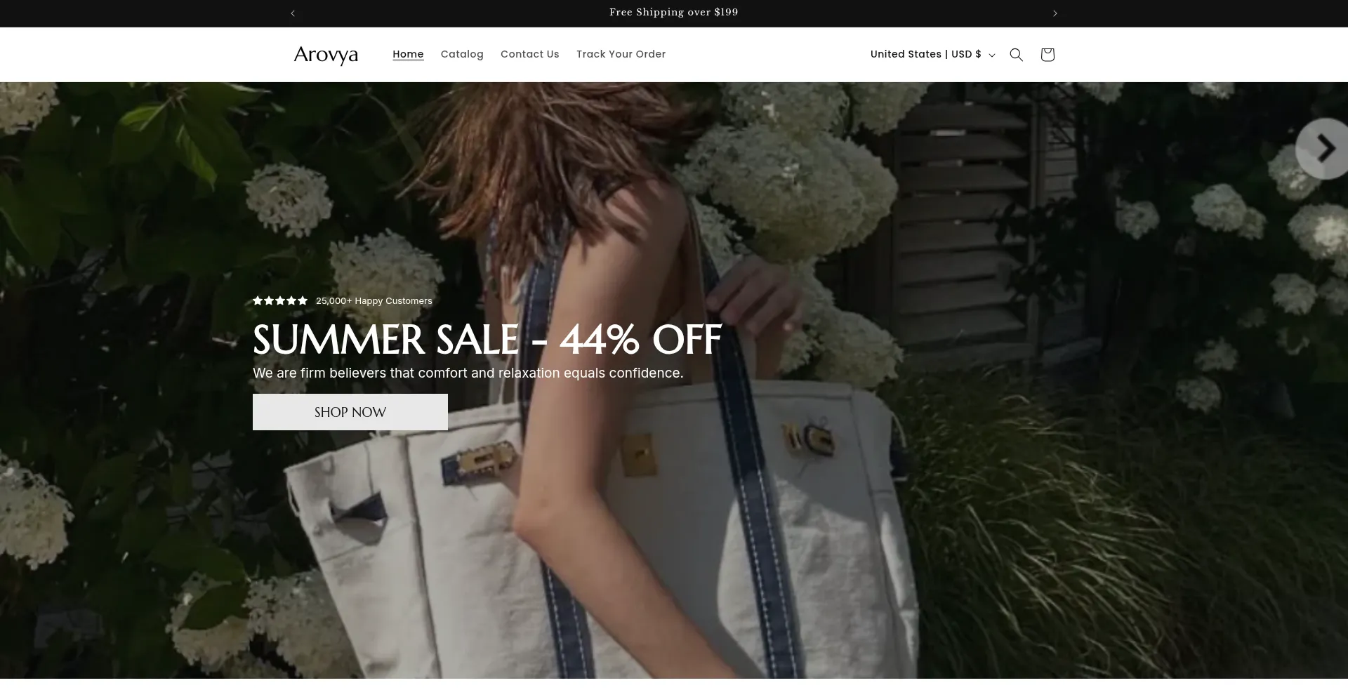 Website screenshot of Arovya.com