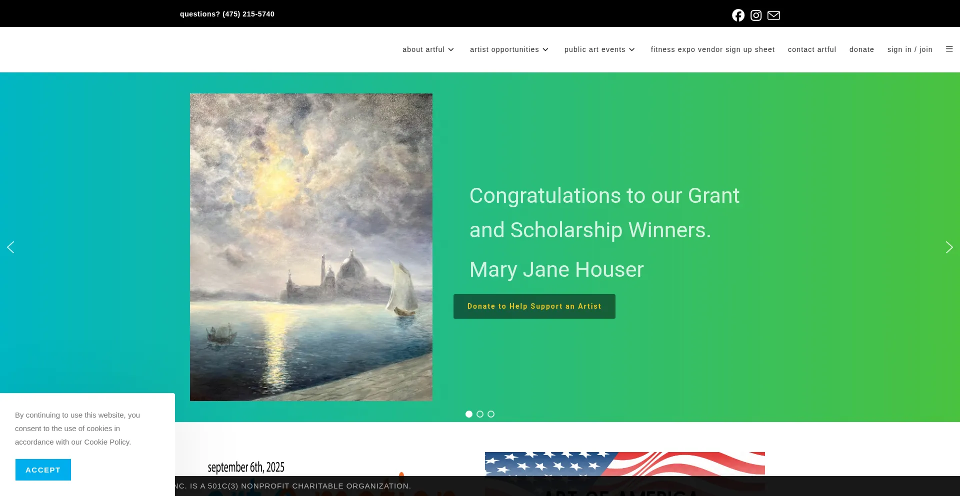 Website screenshot of Artfulgives.org