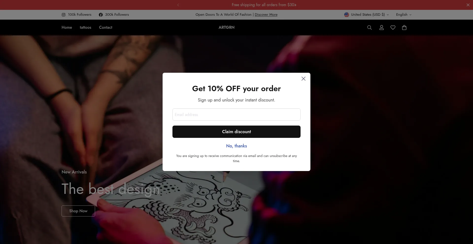 Website screenshot of Artgrn.com