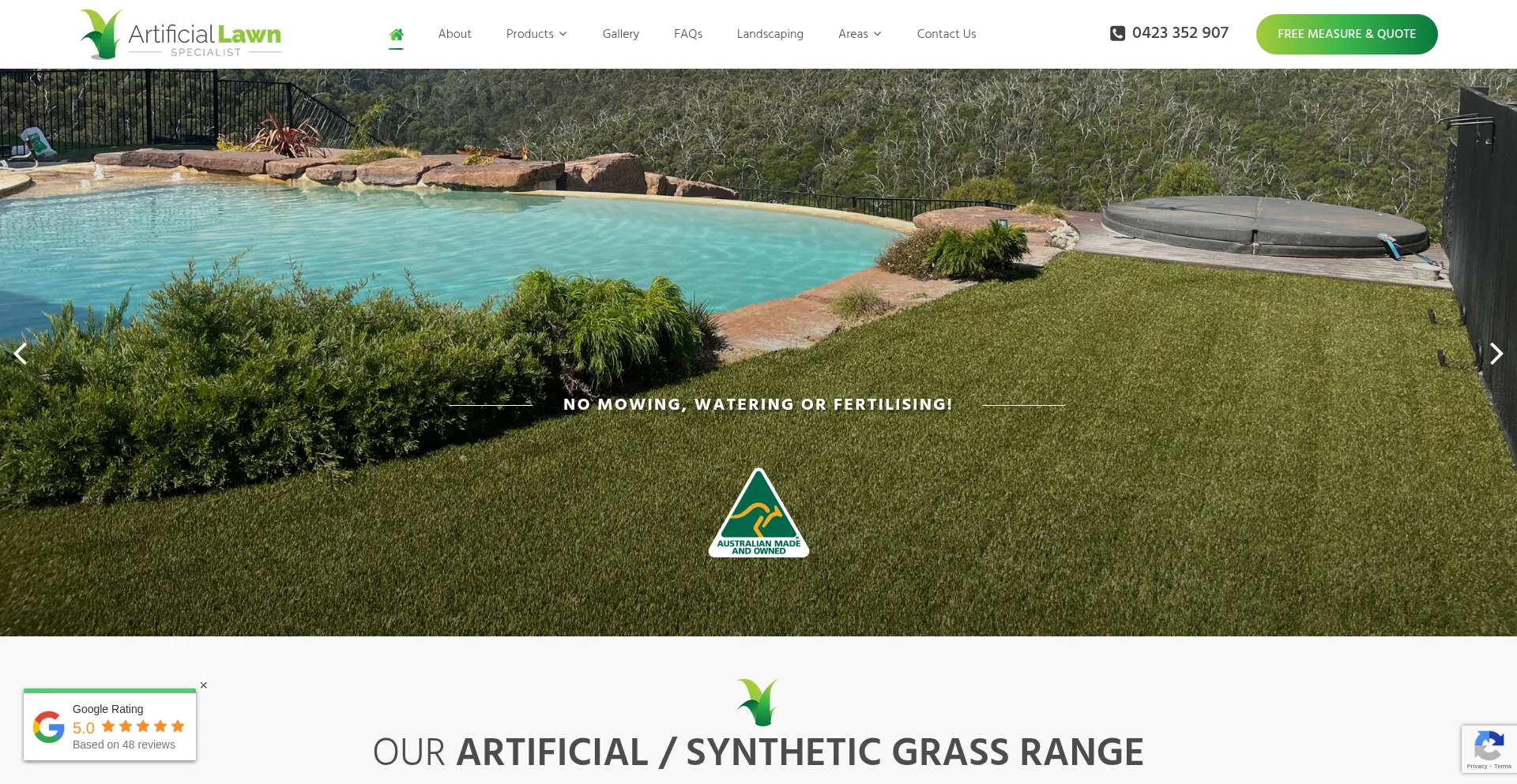 Website screenshot of Artificiallawnmelbourne.com.au