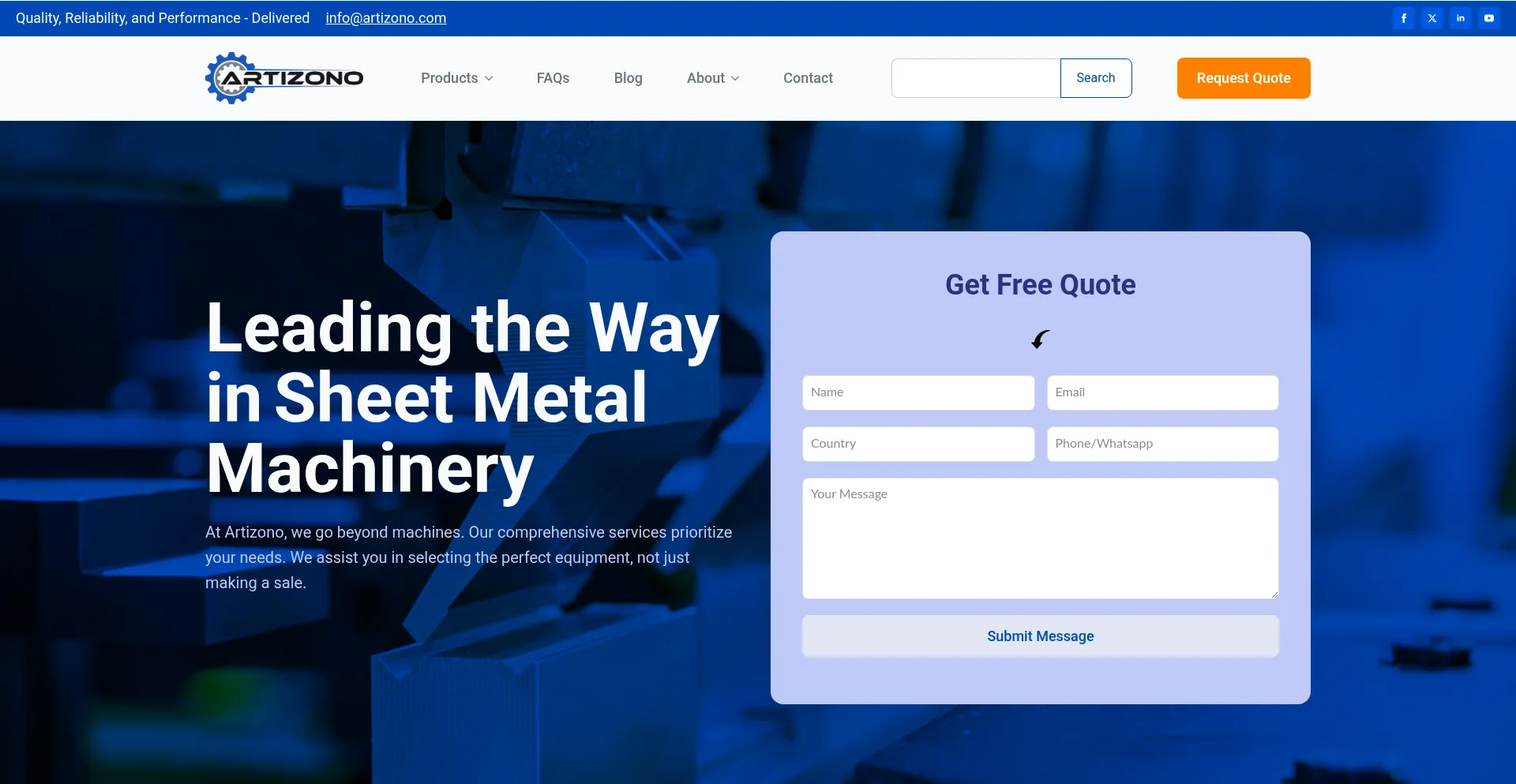 Website screenshot of Artizono.com