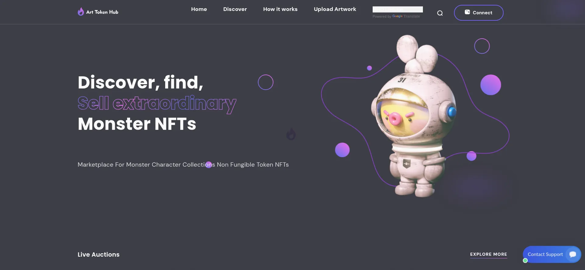 Website screenshot of Arttokenhub.com